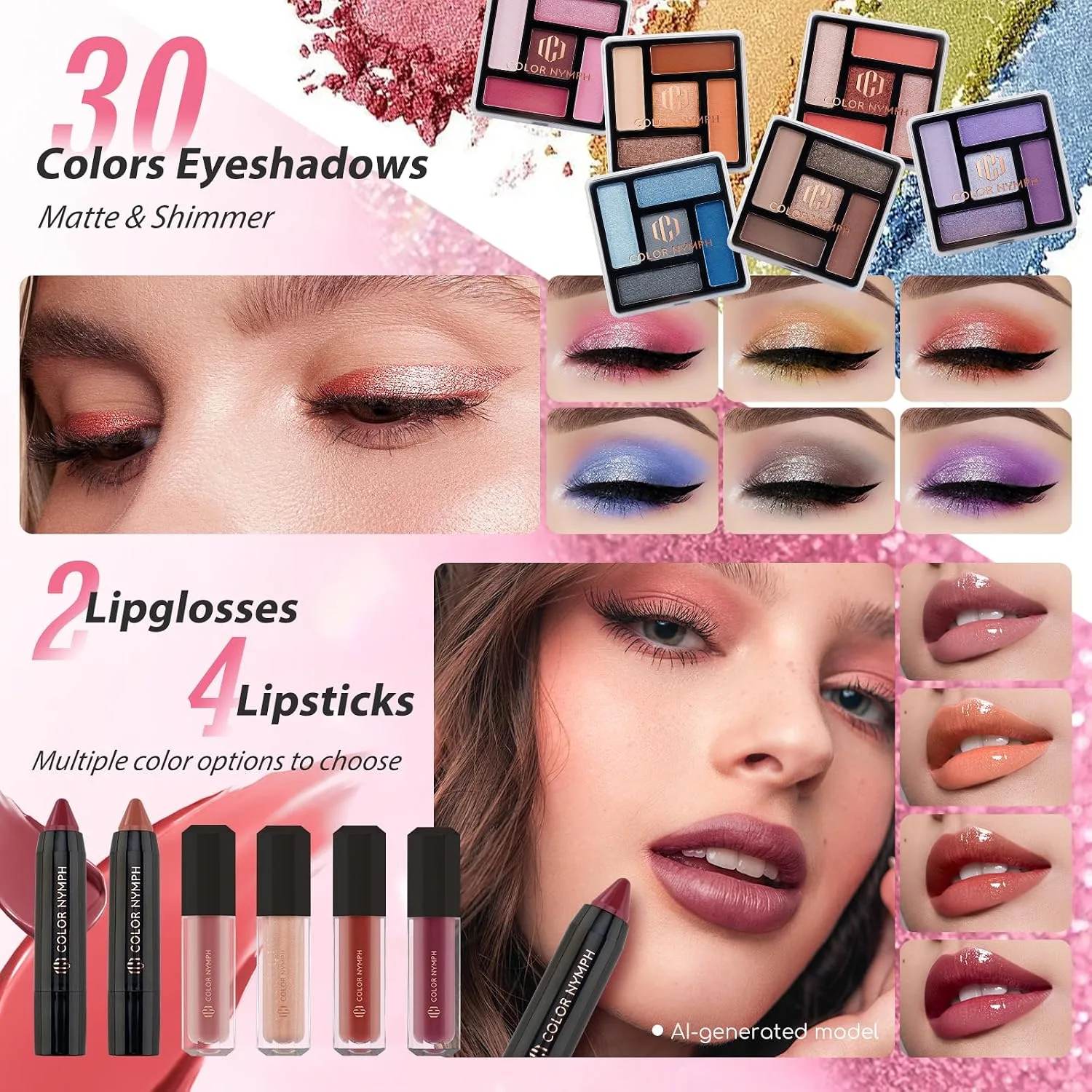 Color Nymph Makeup Kit for Teen Girls - Birthday Gift Set, Pink Train Case
