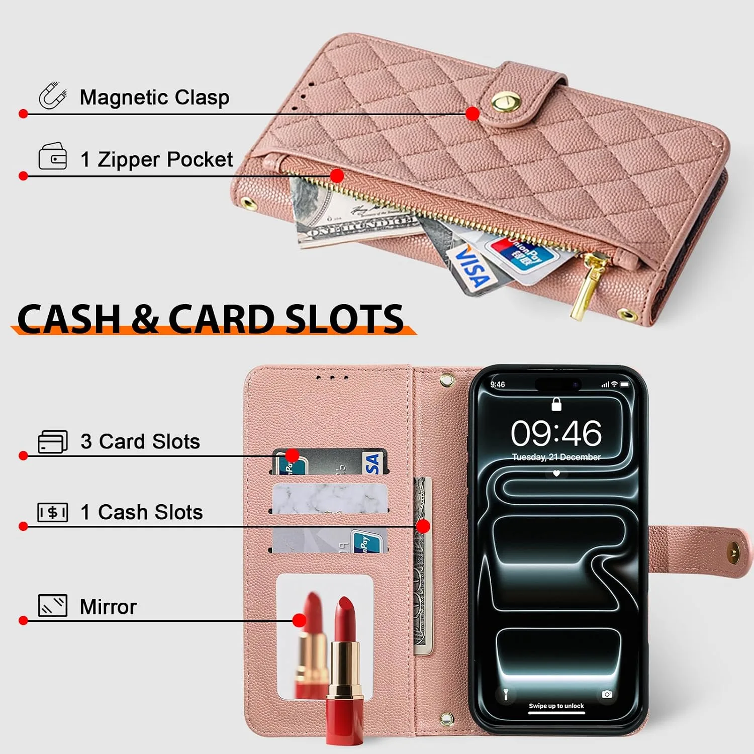 Wallet Phone Case Crafted for iPhone 17 Pro Pink