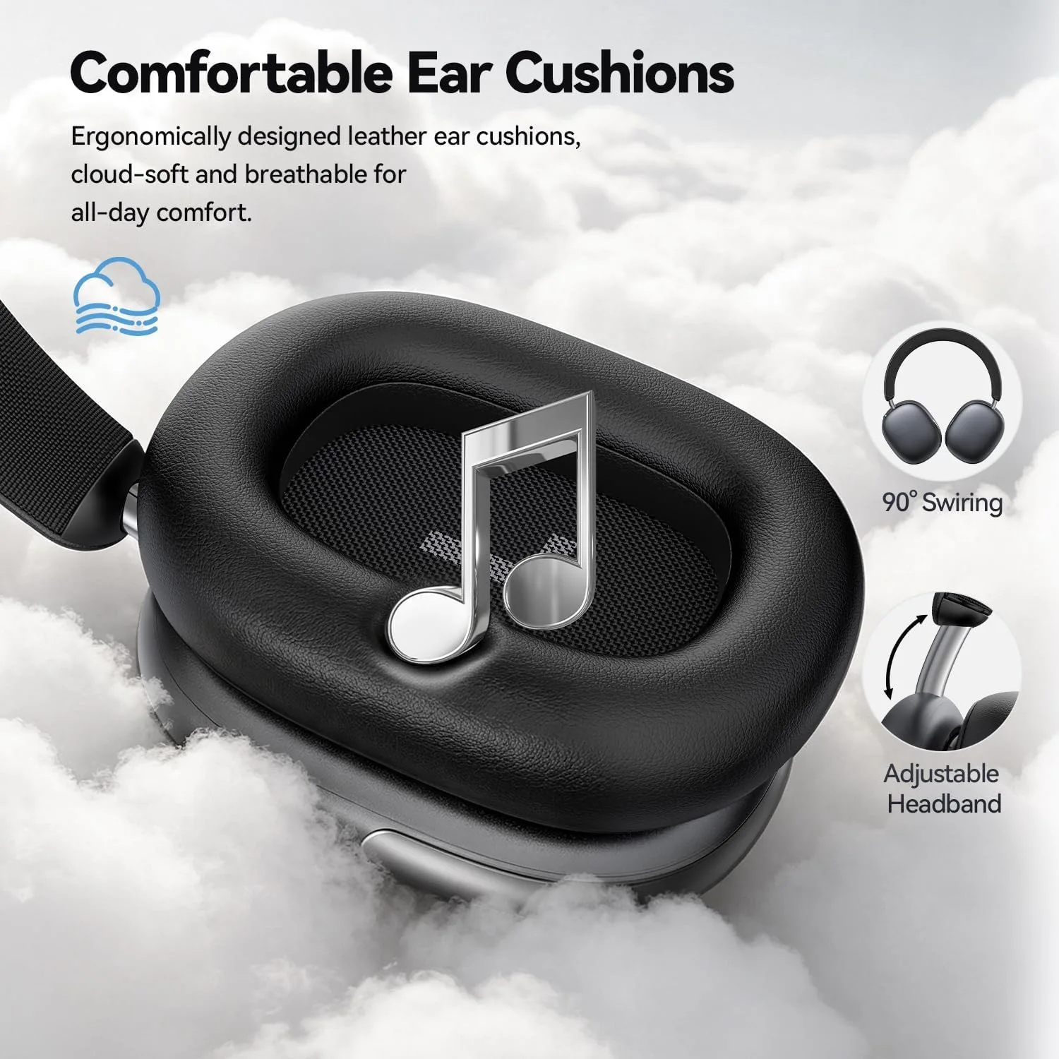 Eduiosma Bluetooth Headphones Wireless Over Ear 80H Playtime (Black)