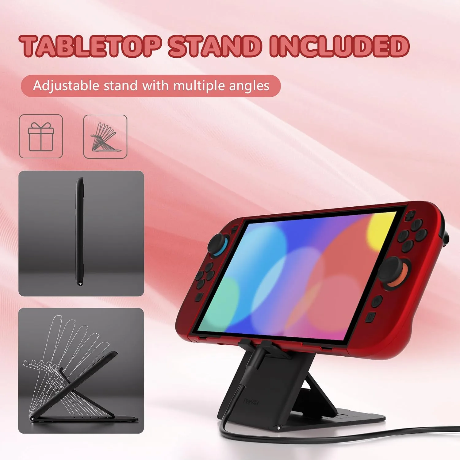PlayVital Hard Case for Nintendo Switch 2 with Extra Stand & Thumb Grip Caps | Split Design, Dockable Protective Full-Body Shell Cover for Nintendo Switch 2 | Solid Color Series (Scarlet Red)