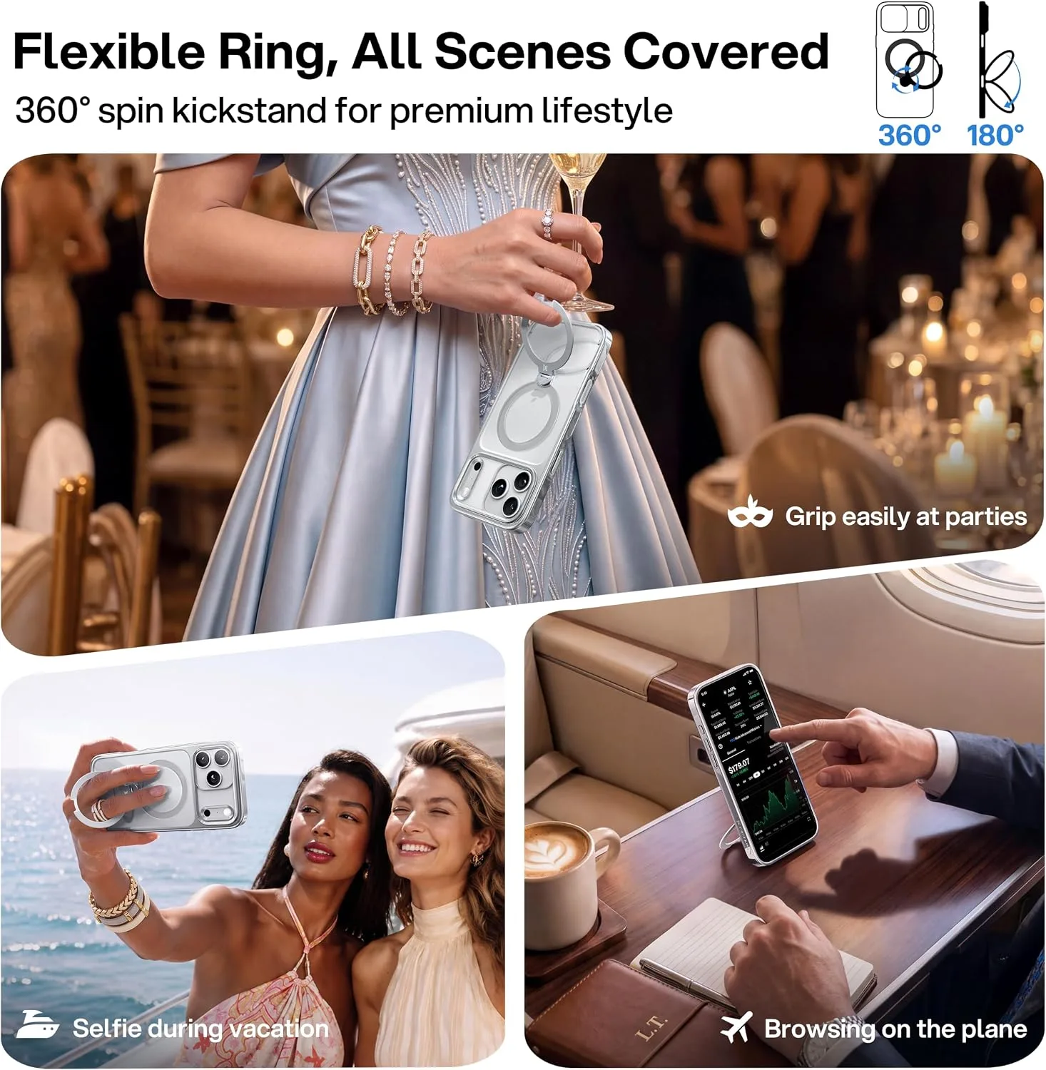 CASEKOO Glossy Silver 360 Spin Magnetic Stand for iPhone 18 Pro Max Case