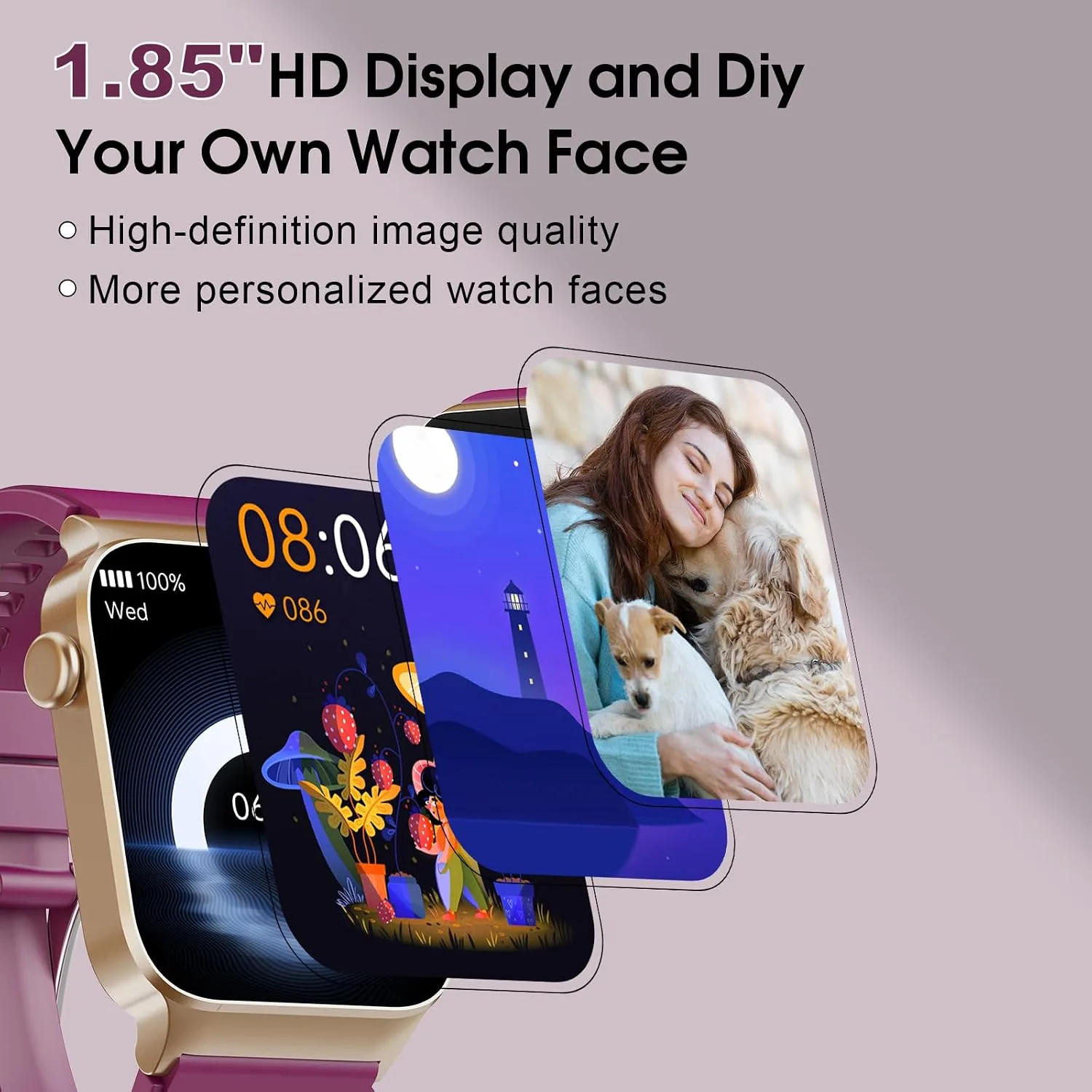 STECEi Smart Watch for Men Women Bluetooth Call, 1.85" HD Screen Smartwatch with Heart Rate/Sleep Monitor, 110+ Sport Modes Activity Trackers IP68 Waterproof, Fitness Watch for Android, Magenta Purple