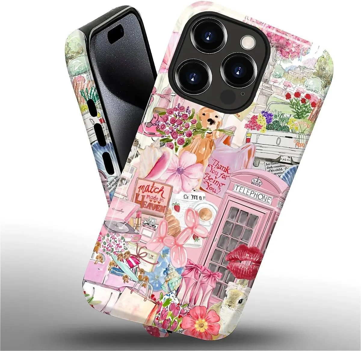 DAIZAG Case for iPhone 15 Pro Max,Mixed 2 Layer Design Shockproof Soft TPU Ddouble Protection Phone Case for iPhone 15 Pro Max-Cute Pink Animal Garden Collage
