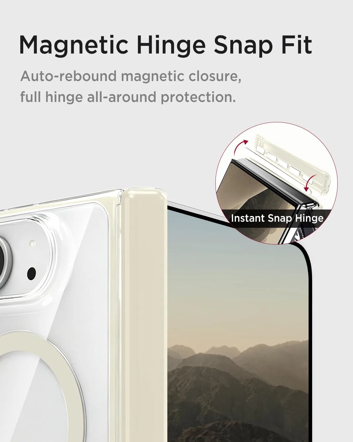 Miimall Ultra Thin for iPhone Duo Case for Mag Safe, [Hinge Protection][No Front Cover] Drop Proof Heavy Duty Durable Anti-Scratch Sleek Soft Protective Bumper for iPhone Duo Slim Cover Cream Beige