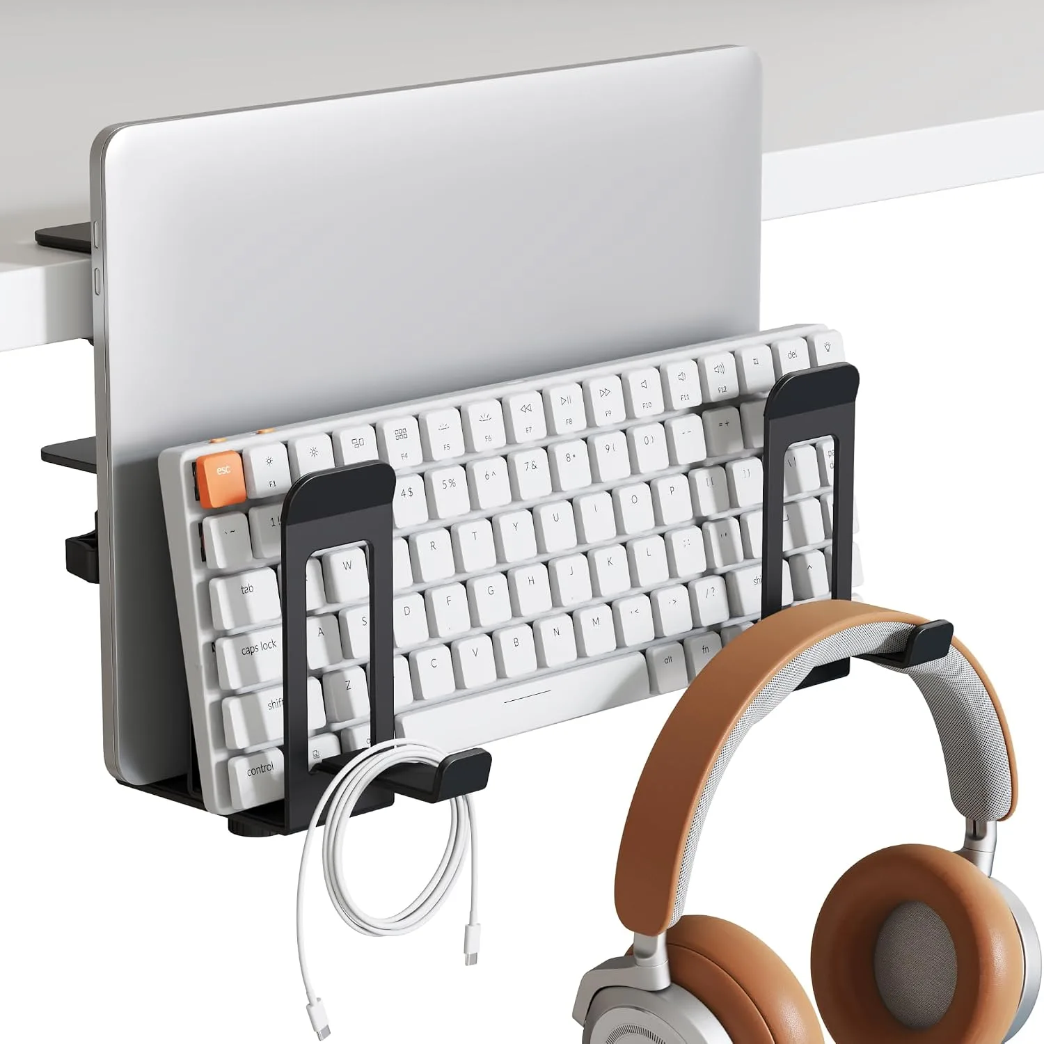 PEGZONE Laptop Stand Vertical, 2-Slot Under Desk Laptop Holder, Black