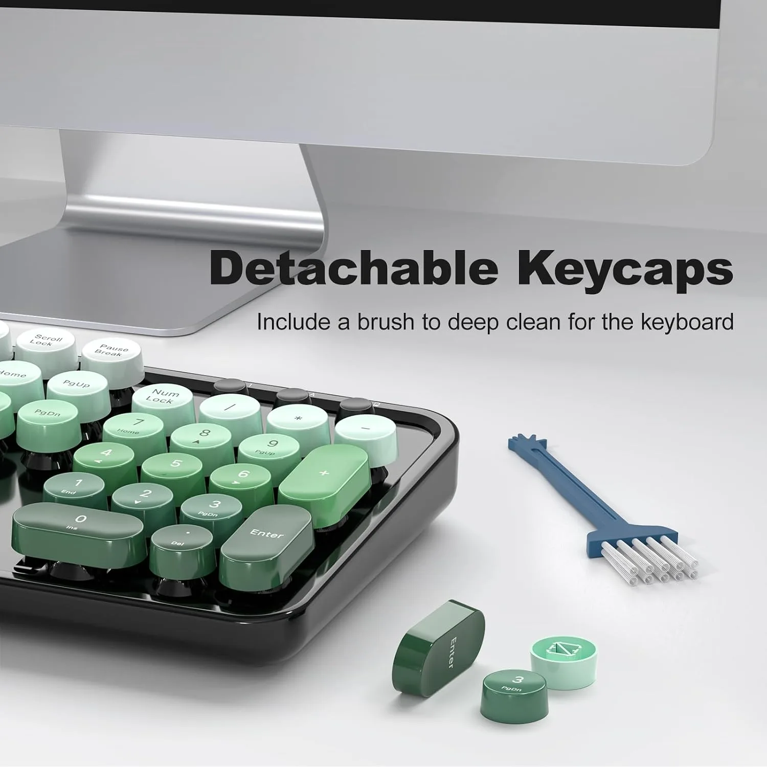 MOFII Wireless Keyboard and Mouse Combo, Full Size 2.4G Plug and Play Typewriter Retro Round Computer Keyboard and Mouse Set for Windows, Computer, Desktop, PC, Notebook - (Black Green Gradient)