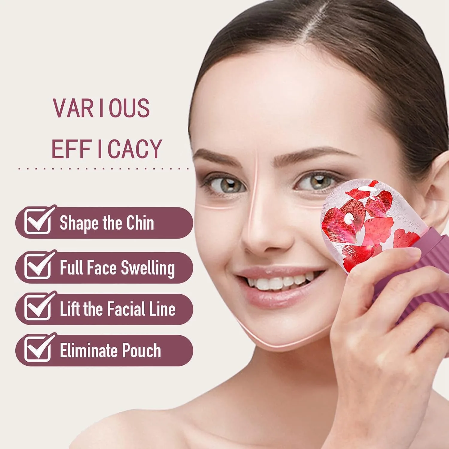 XHJRI Ice Face Roller Massager,Ice Cube Roller for Face, Eyes and Neck Naturally Conditioning and Skin Care,De-Puff Eye Bags,Reduce Migraine Pain,Reusable Massage Silicone Ice Mold (Rose)