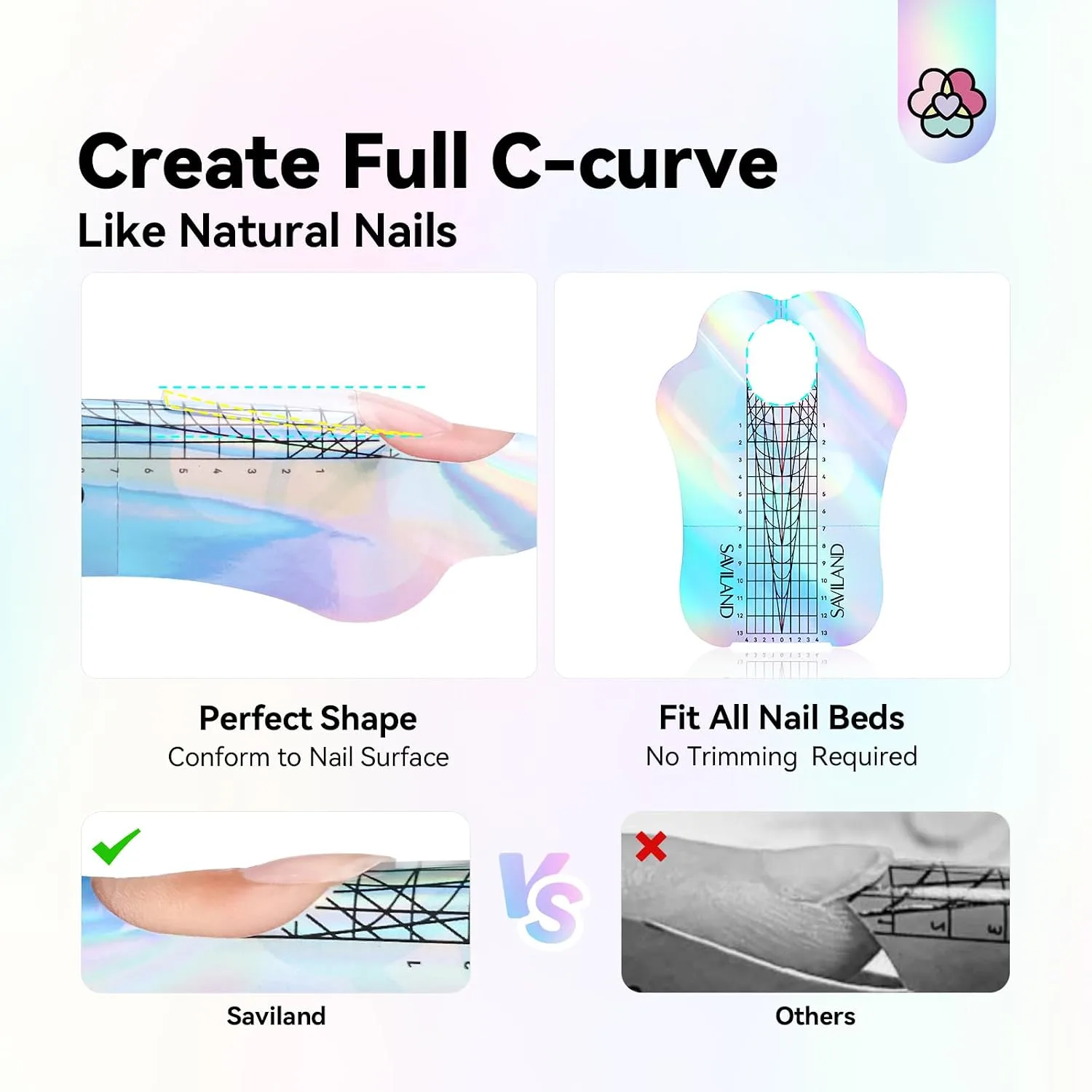 SAVILAND Reusable Long Length Nail Forms for Acrylic Nails Builder Nail Gel