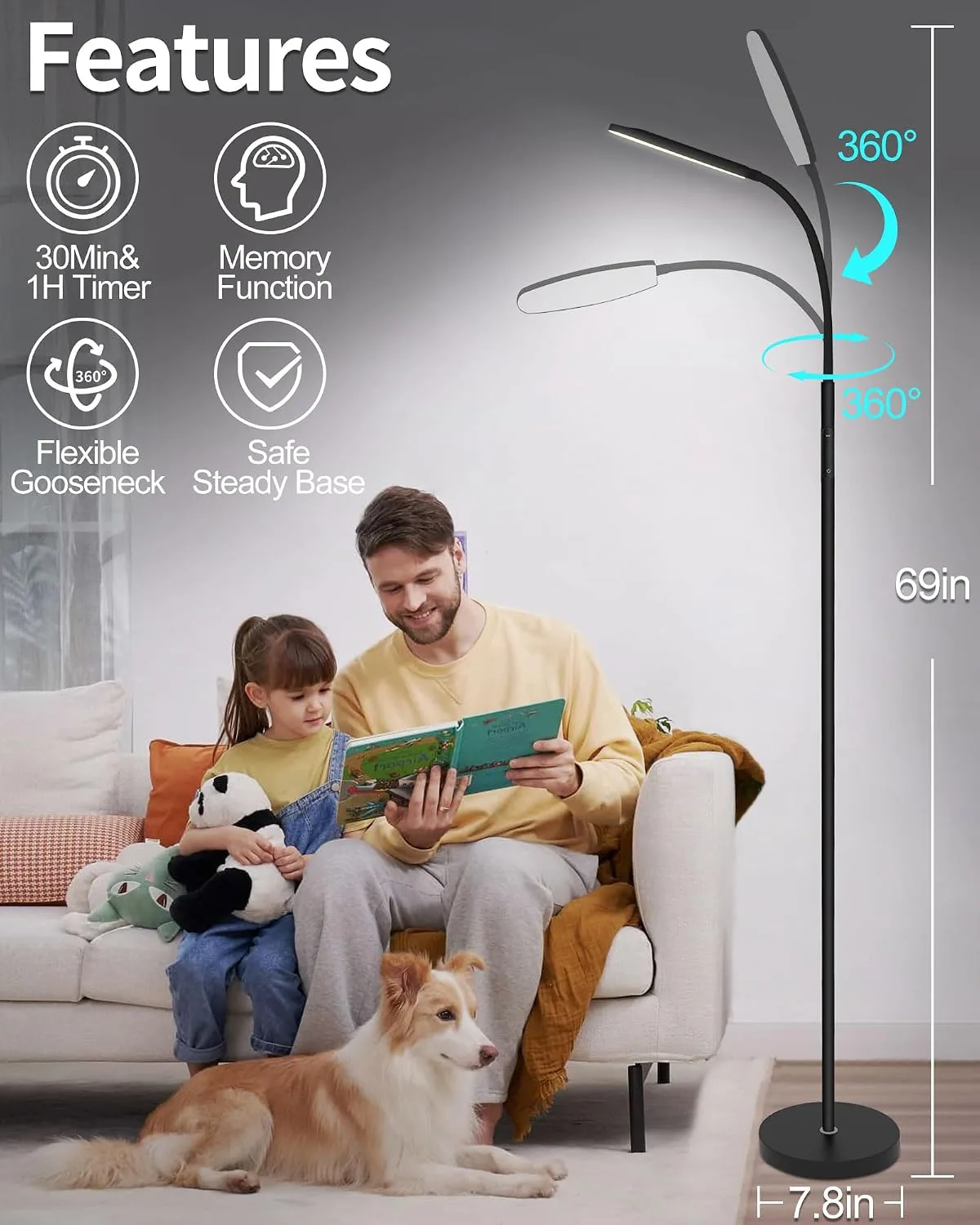 LanSuper 10000 Lux Light Therapy Happy Lamp, UV-Free Sunlight Floor Lamp