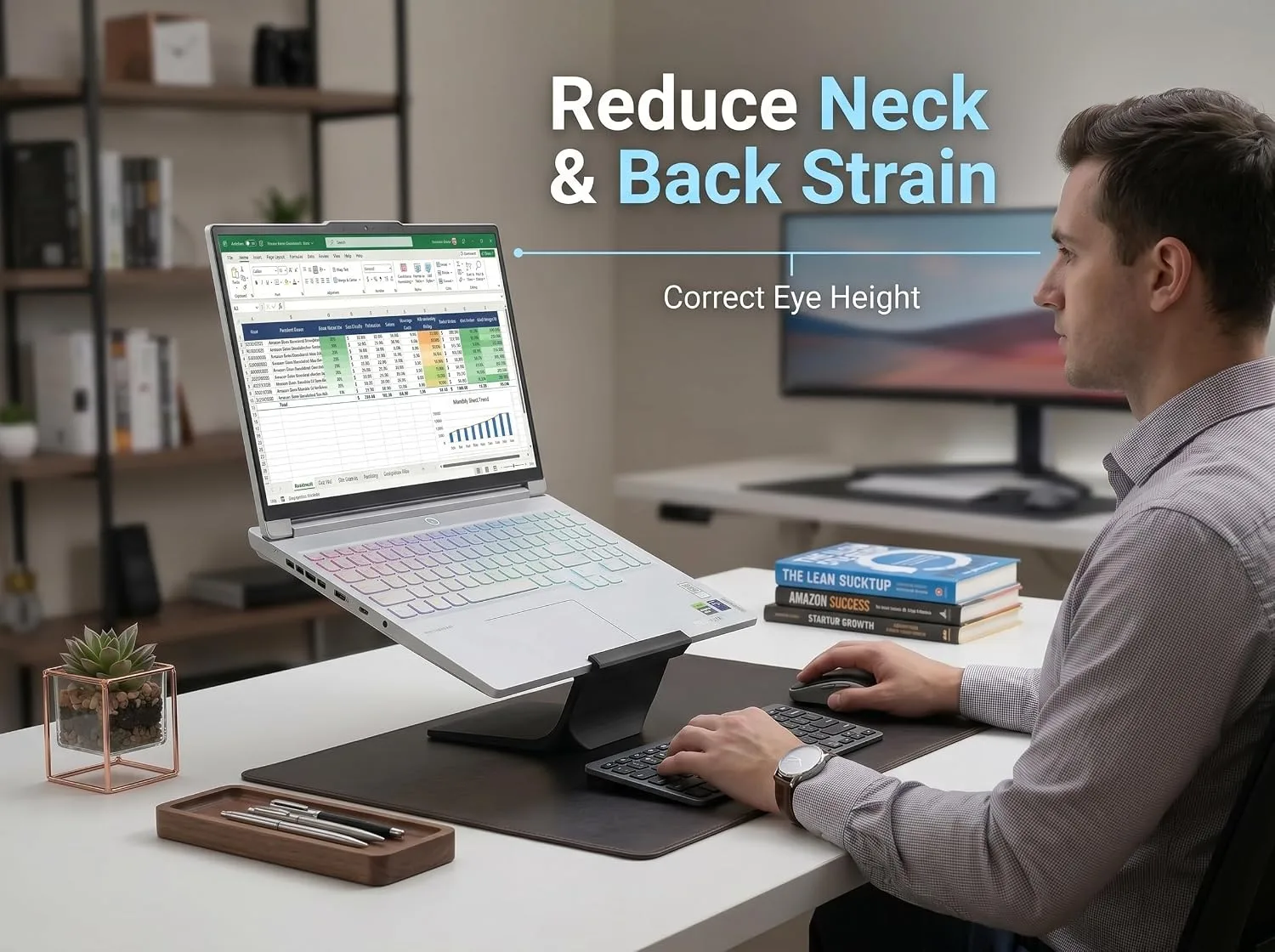 Laptop Stand for Desk – Ergonomic Laptop Riser, Improves Posture & Reduces Neck Pain, Stable No-Wobble Design, Cooling Airflow, Fits 10–17” Laptops, Office & Home Setup (White)