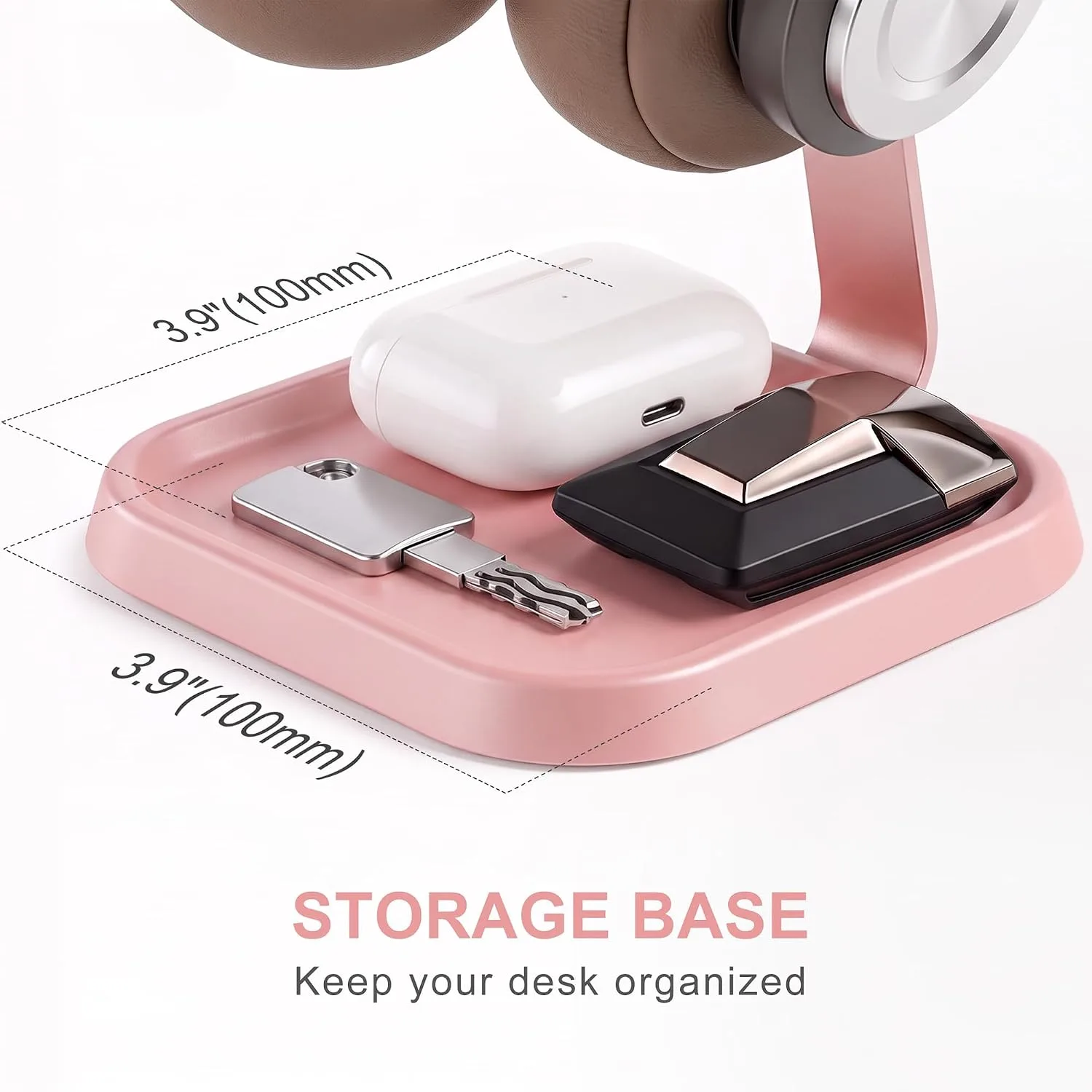 Headphone Stand, Desktop Gaming Headset Holder with Storage Tray (Pink)