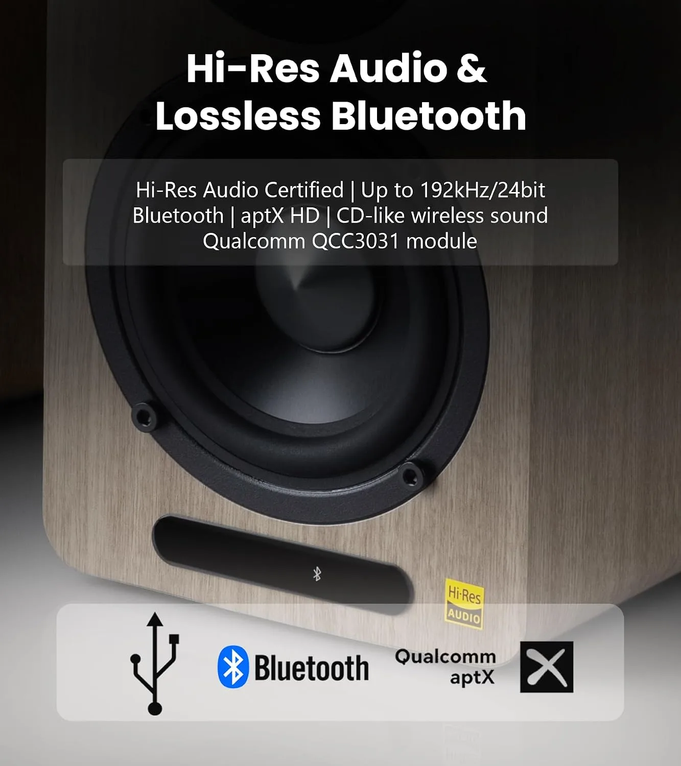 Edifier Airpulse A60 Desktop Hi-Res Bluetooth Bookshelf Speakers, Walnut