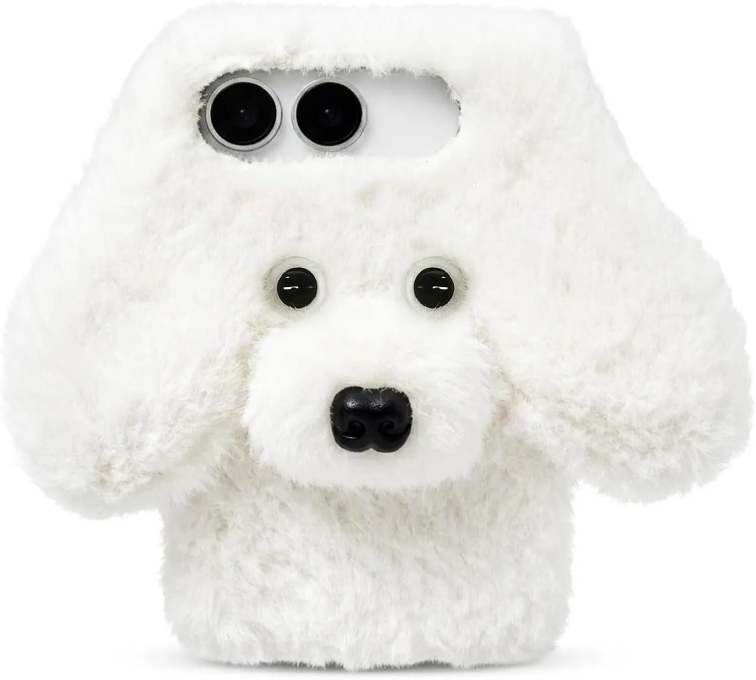 Losin for iPhone Duo Plush Furry Dog Cartoon Case, White