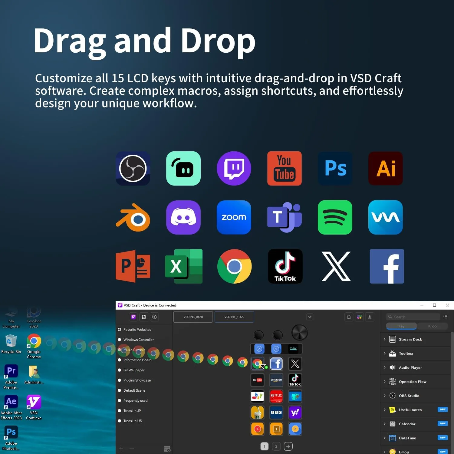 TreasLin VSDinside Macro Keyboard Stream Controller Deck with 18 Customizable Macro Keys support Numberic/Calculator/Stream Controller Mode to Trigger Actions in OBS Twitch YouTube for Content Creators Streamer Compatible with PC & Mac N1 White