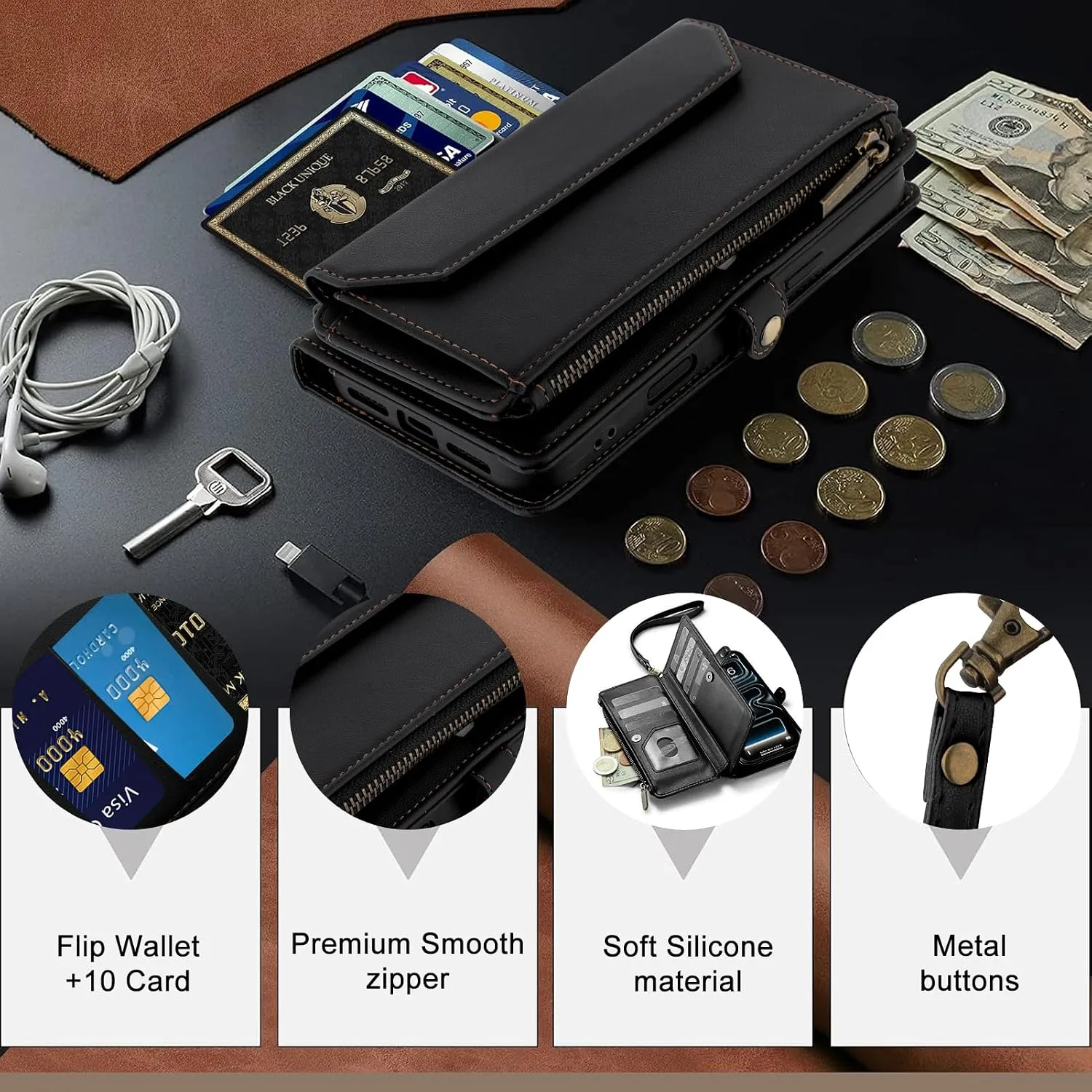 Wallet Phone Case for iPhone 17 Pro/18 Pro,Black
