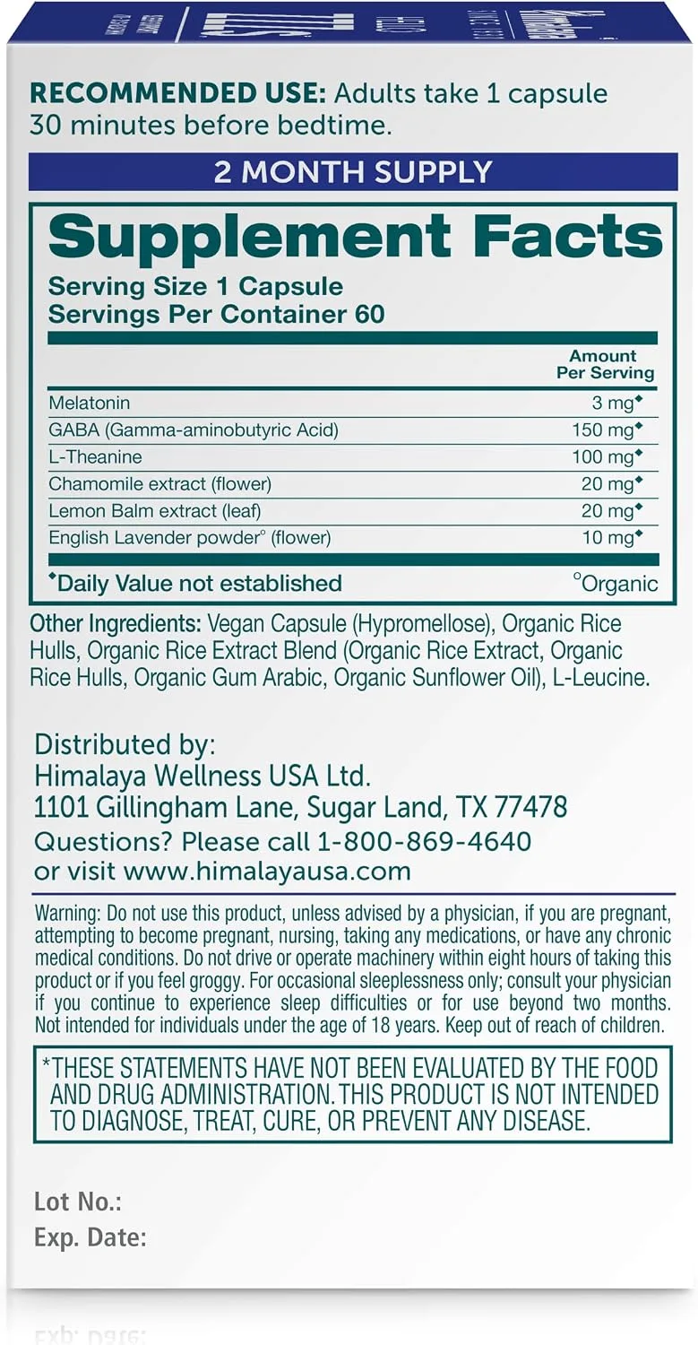 Himalaya Hello ZZZs, 60 Day Supply - Herbal Sleep Supplement with Melatonin, GABA, L-Theanine, Lavender, Chamomile and Lemon Balm - Vegan, Non-GMO, Gluten Free, 60 Capsules