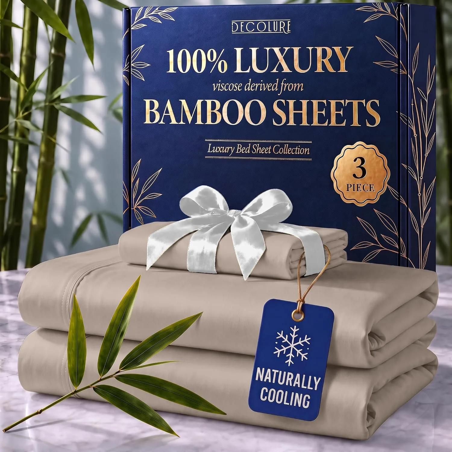 DECOLURE 100% Viscose from Bamboo Sheets Twin Size | 3 Pc Cooling Bed Set