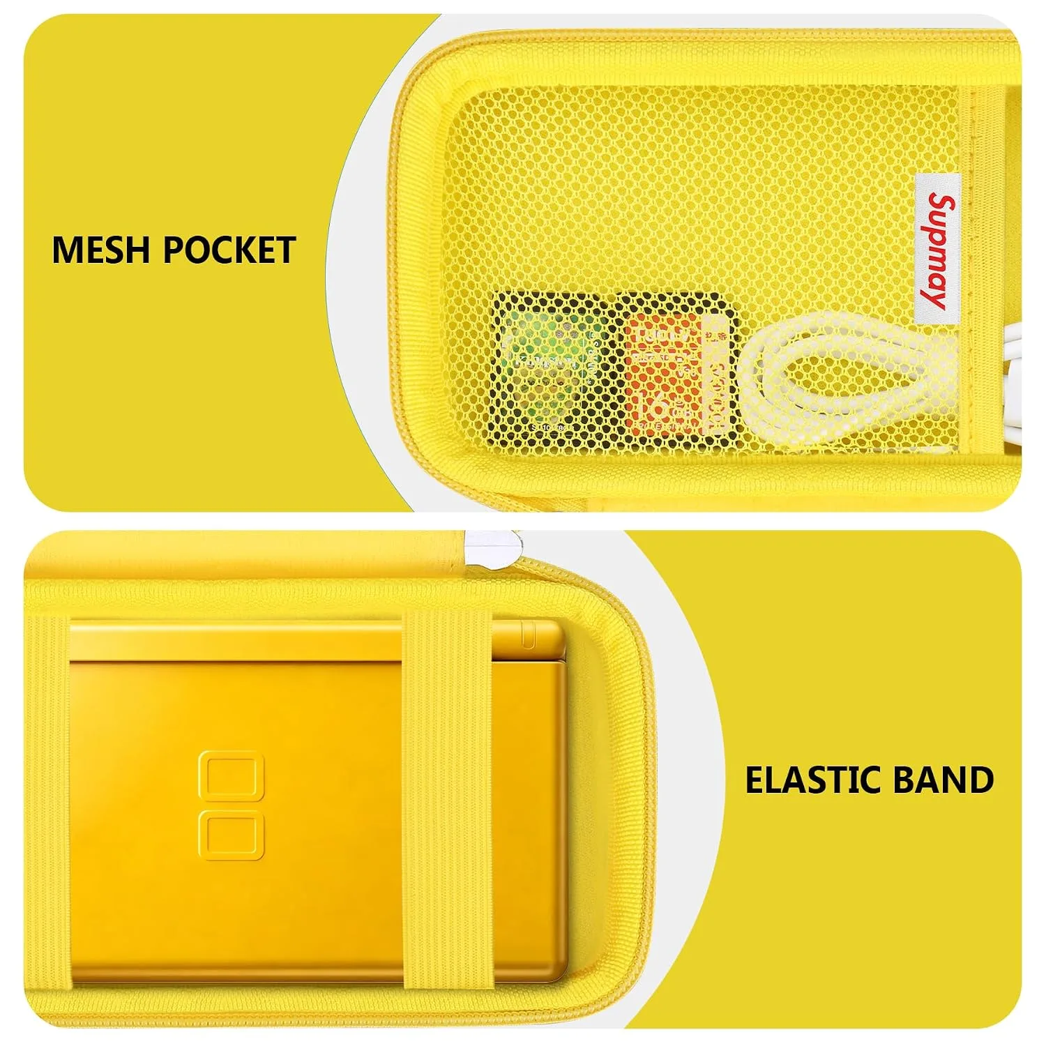 Supmay Hard Carrying Case Compatible with Nintendo DS Lite NDSL, Gameboy Advance Games Storage Holder Travel Bag with Mesh Pocket for USB Charging Cable, Stylus, Earphones, Game Cartridge, Yellow