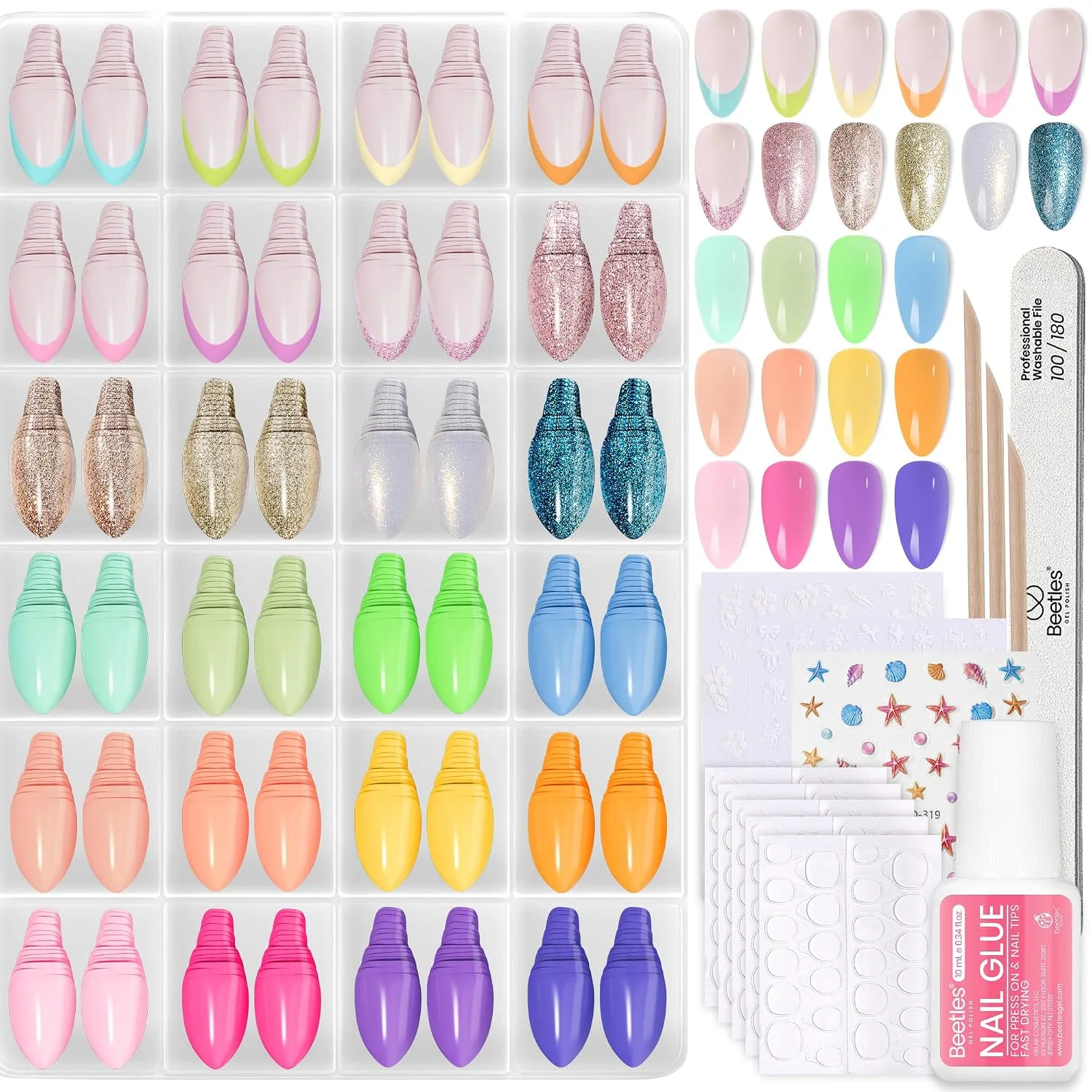 Beetles Press On Nails Kit - Chromatic Reverie, 720pcs 24 Colors 15 Size