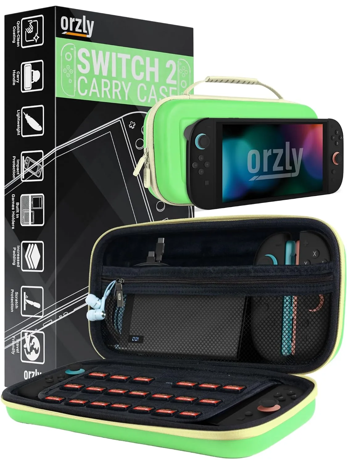 Orzly Case Compatible with Nintendo Switch 2 – Protective Travel Carry Case with Screen Padding, Game Card & microSD Slots, Zipped & Open Pockets for Accessories – 7.9" Gift Boxed