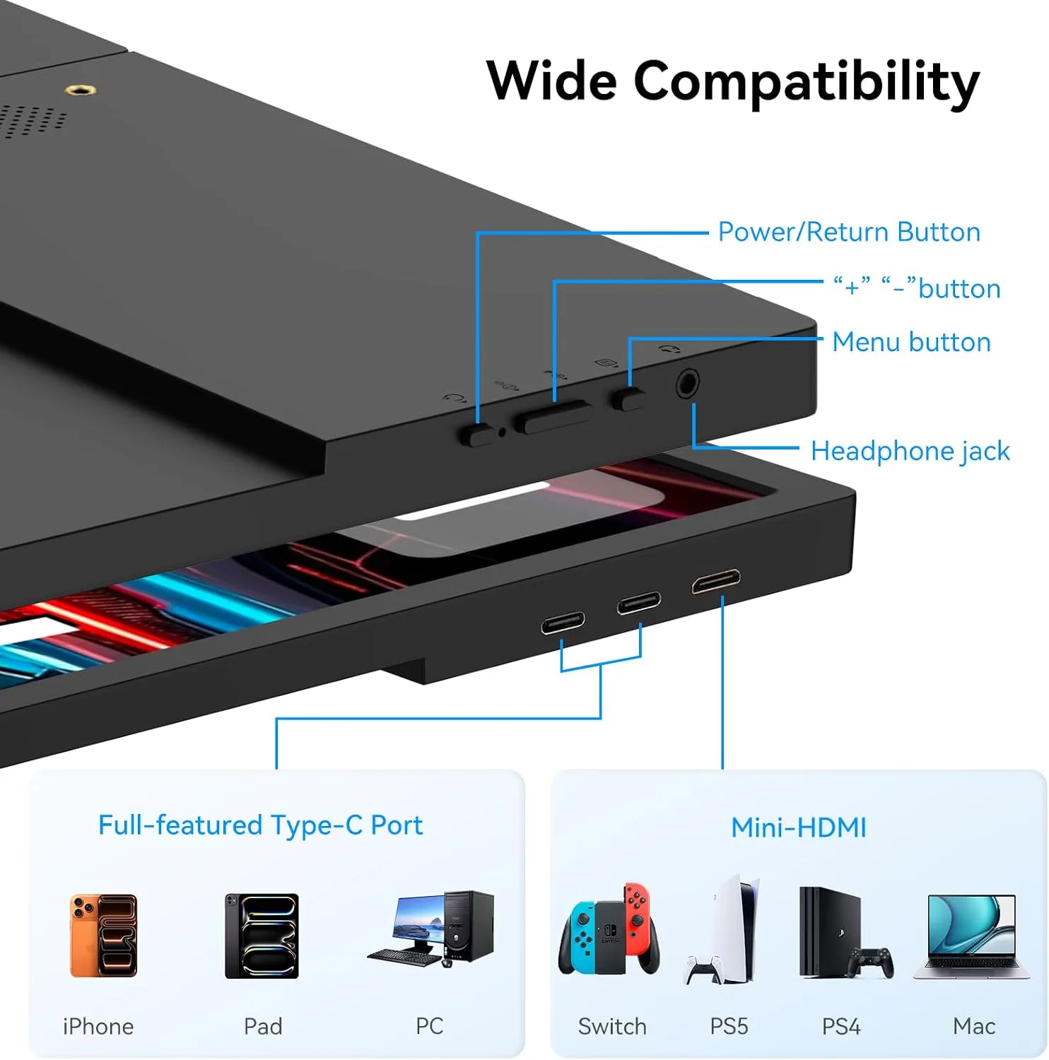 JUSTTHINK 16" Portable Monitor IPS 1920x1200 16:10 Ultra-Slim