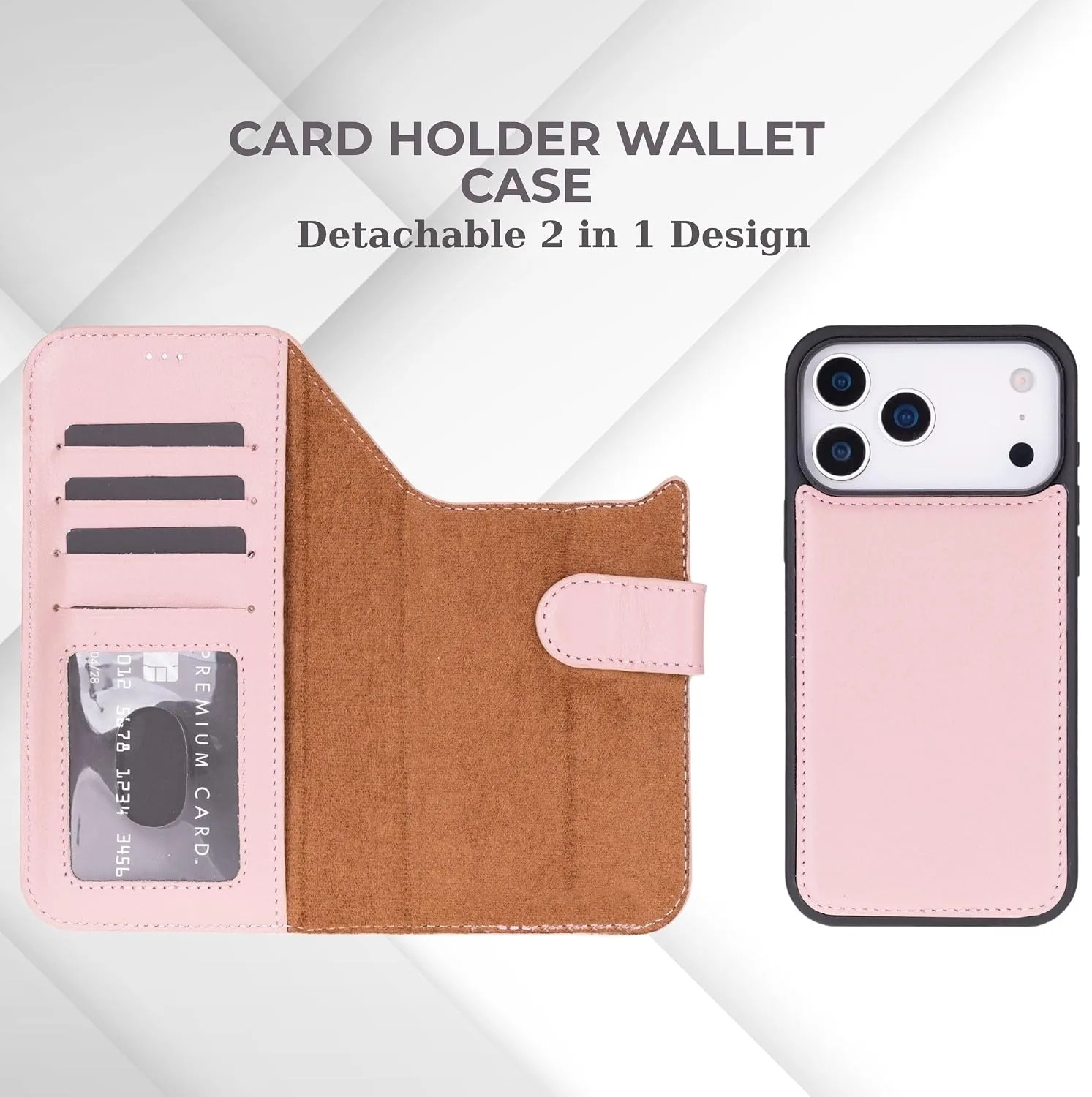 VENOULT Wallet Case for iPhone, Full Grain Genuine Turkish Leather, Magnetic Detachable, RFID 4 Card Slots, Business Style, Compatible with MagSafe (Sweet Pink, iPhone 17 Pro)