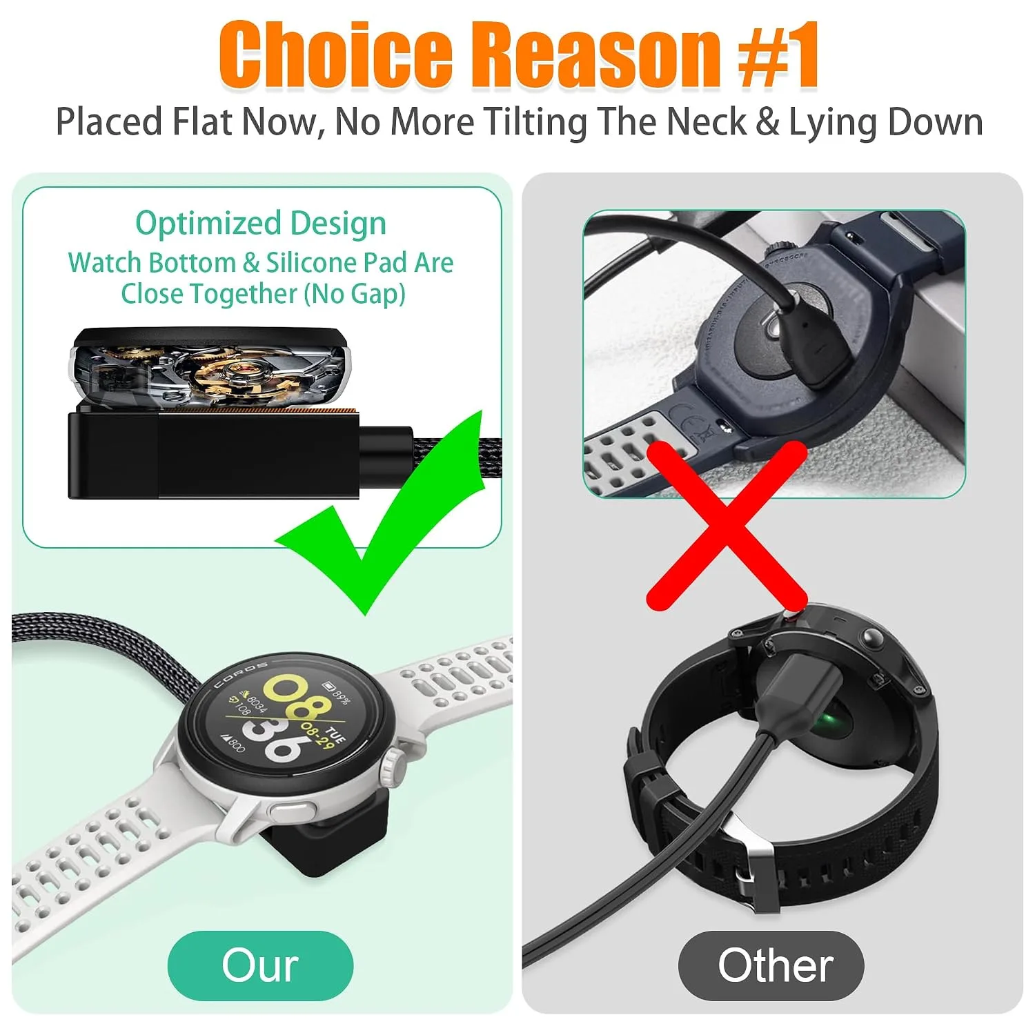 AGVEE 3.3ft Charger for Coros Smartwatch, L-Shape Right Angle