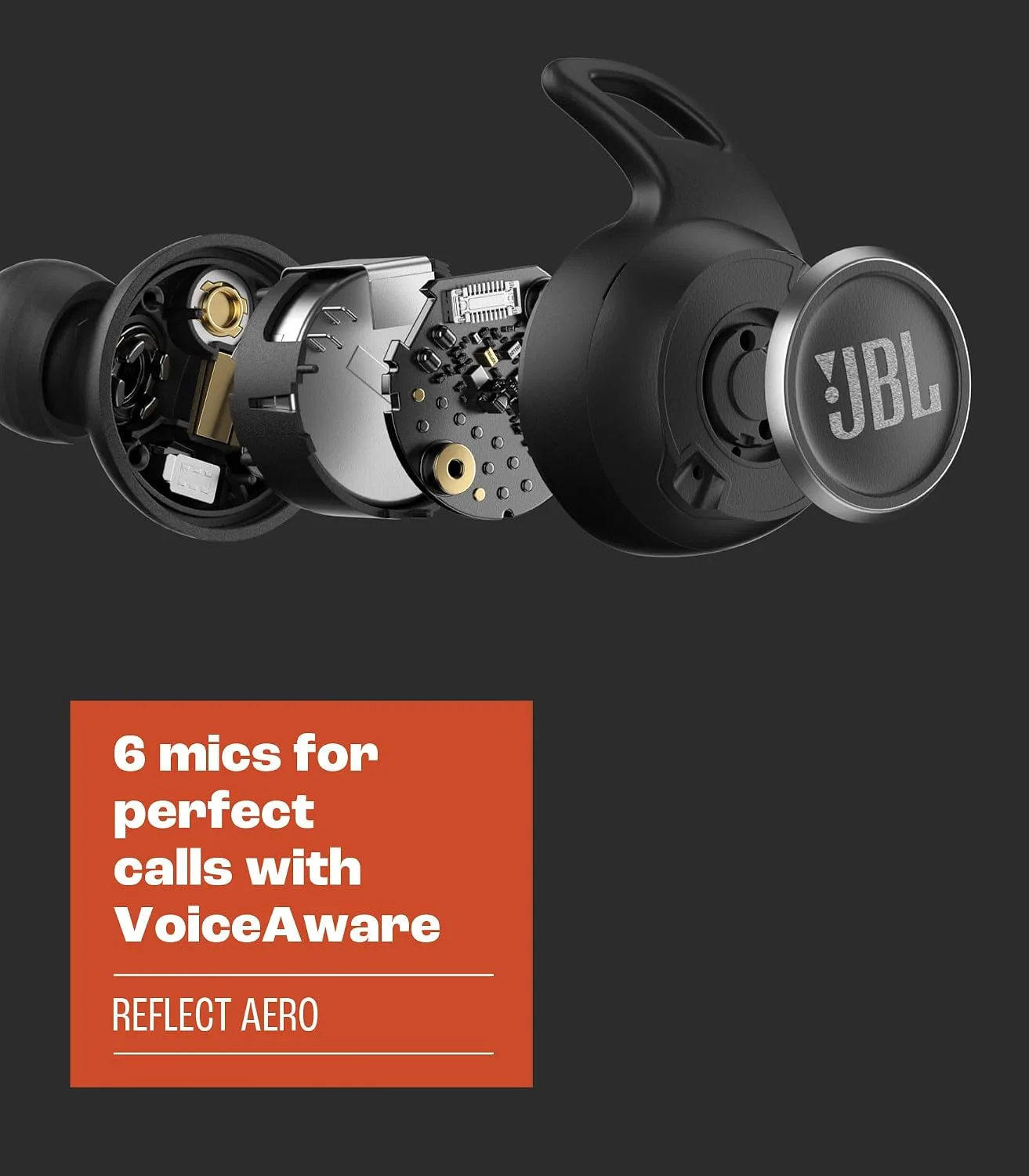 JBL Refect Aero - True Wireless Noise Cancelling Earbuds, 6 mics for Perfect Calls with VoiceAware, dustproof & Waterproof, Comfortable, Secure fit, 8hr Buds (+16hrs case) with Fast-Charging (Black)
