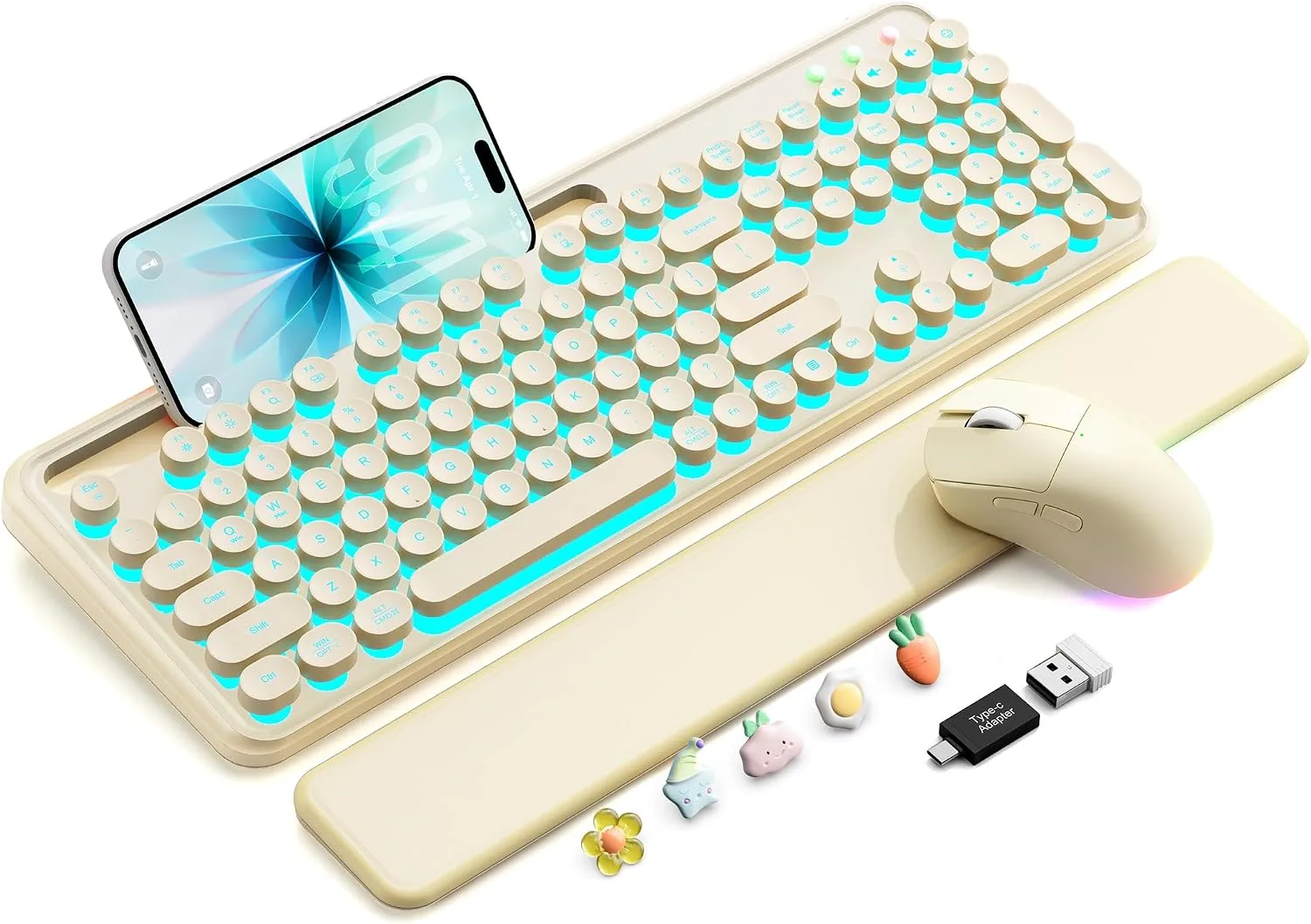 Wireless Keyboard and Mouse, Backlit Typewriter with Magnetic Wrist Rest
