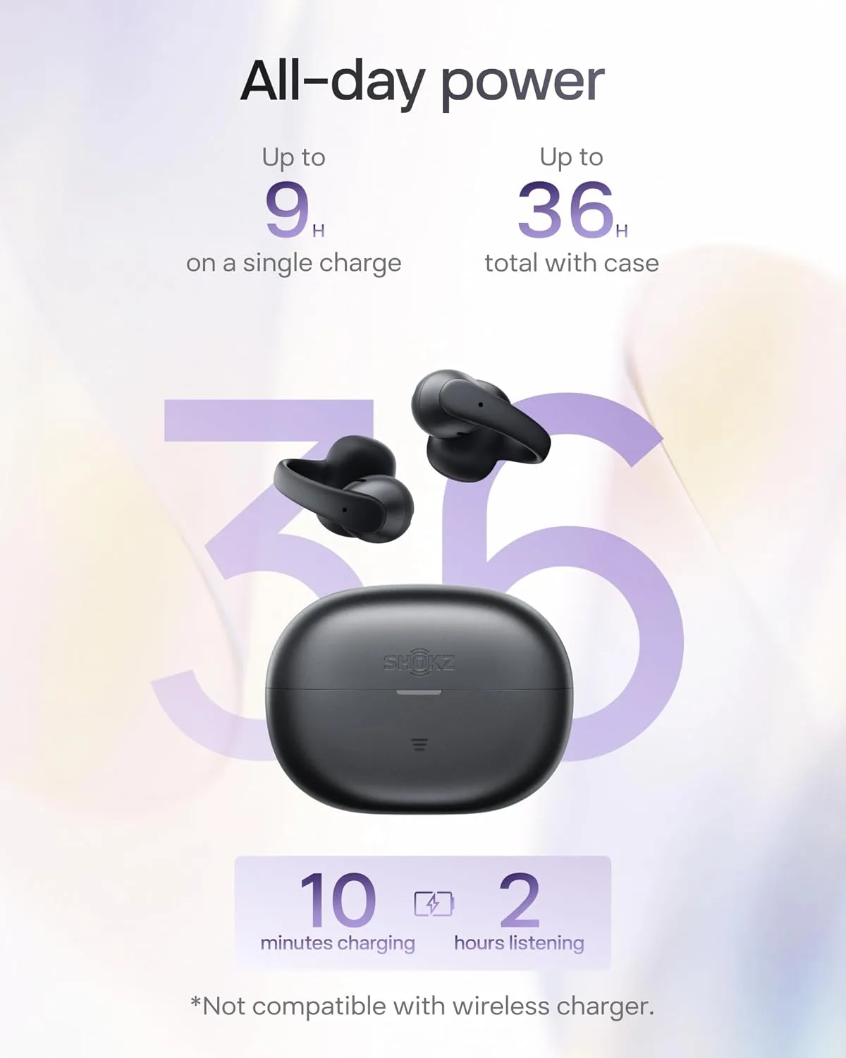 SHOKZ OpenDots Air Open-Ear Clip-On Bluetooth Earbuds, Black, Touch Control