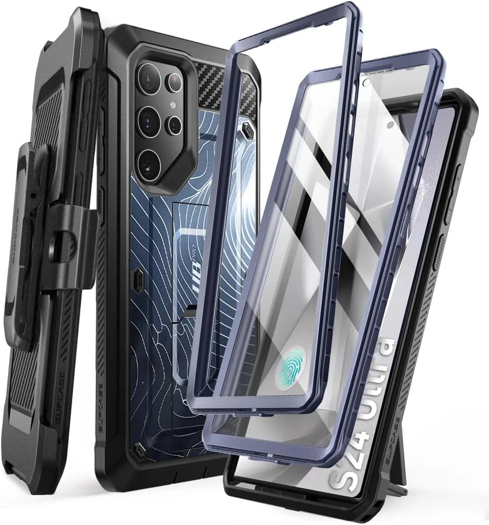 Carcasa Supcase Galaxy S24 Ultra con protector de pantalla incorporado Azul