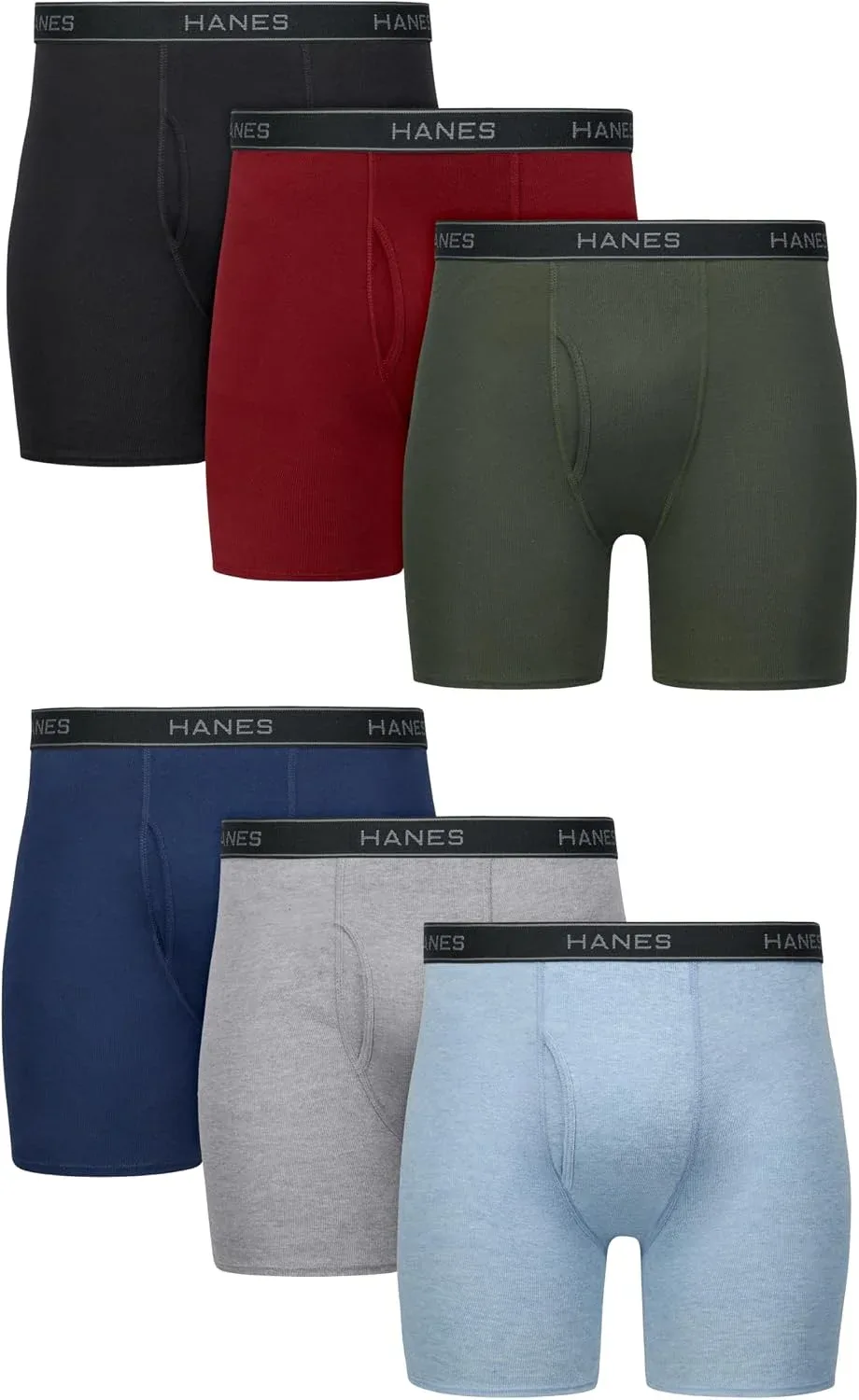 Boxers para hombre Hanes 6 unidades algodón fresco y transpirable azul jaspeado rojo negro