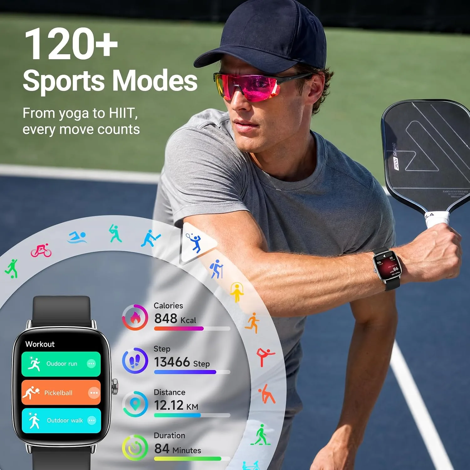 Fitpolo Smart Watches for Men/Women (2 Bands), 1.85" HD Smartwatch for Android iPhone Samsung, Bluetooth Calls, Heart Rate SpO2 Sleep Monitor, 120+ Sport Modes, IP68 Waterproof, 7-Day Battery