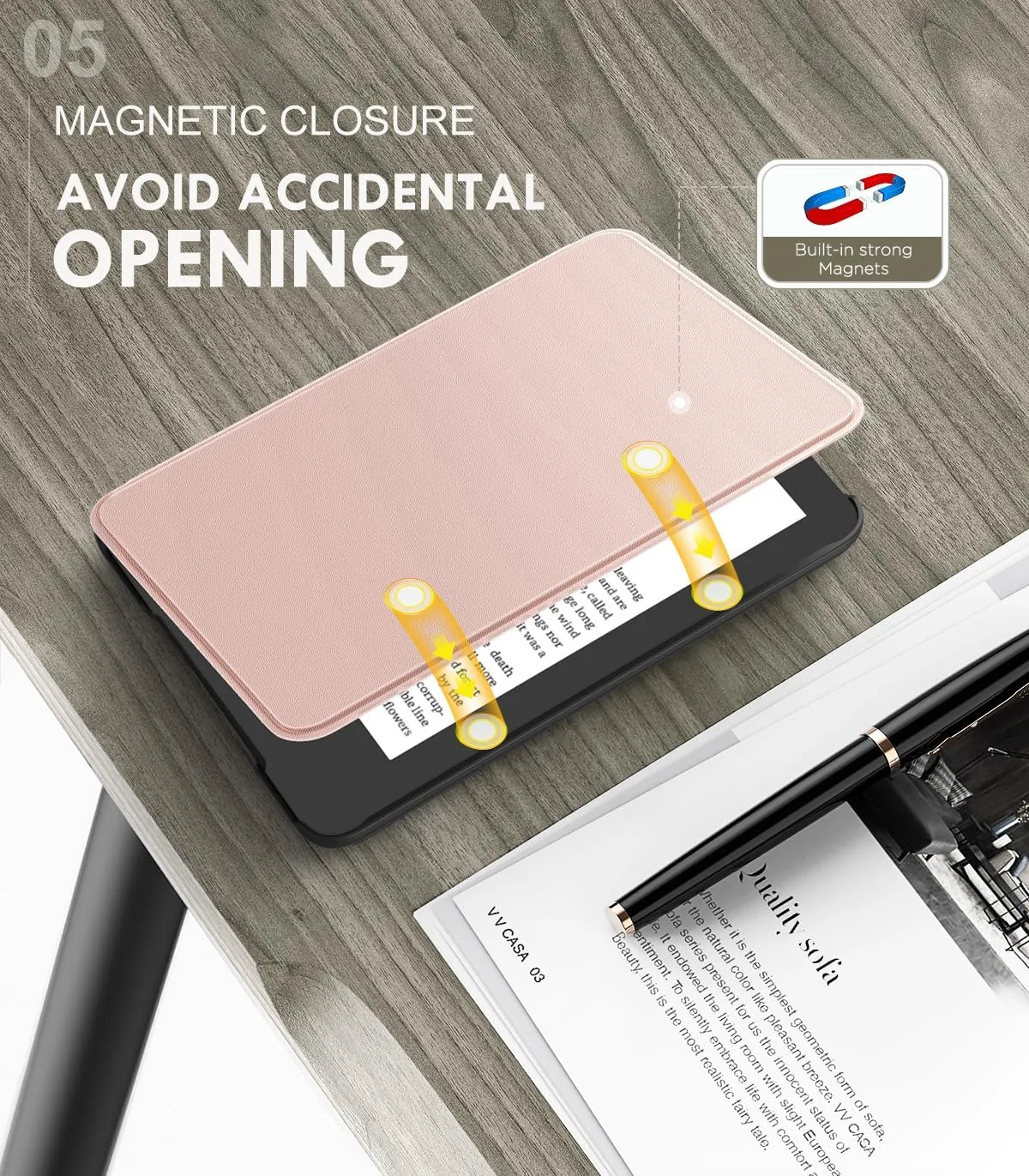 MoKo Case for 6" Amazon Kindle Basic 11th Gen 2024/2022, Rose Gold