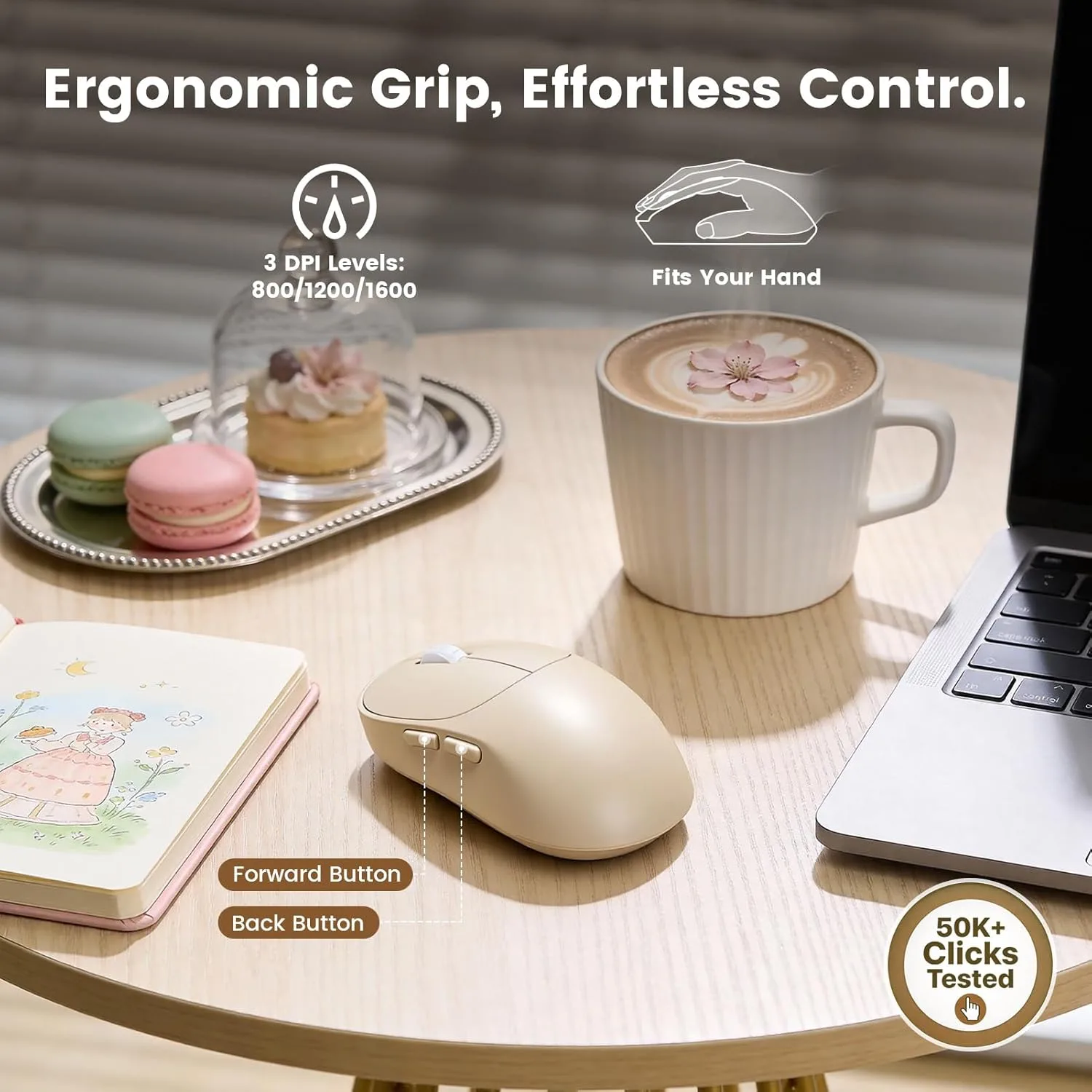 Wireless Keyboard and Mouse Combo, Magnetic Soft-Touch Wrist Rest, Beige