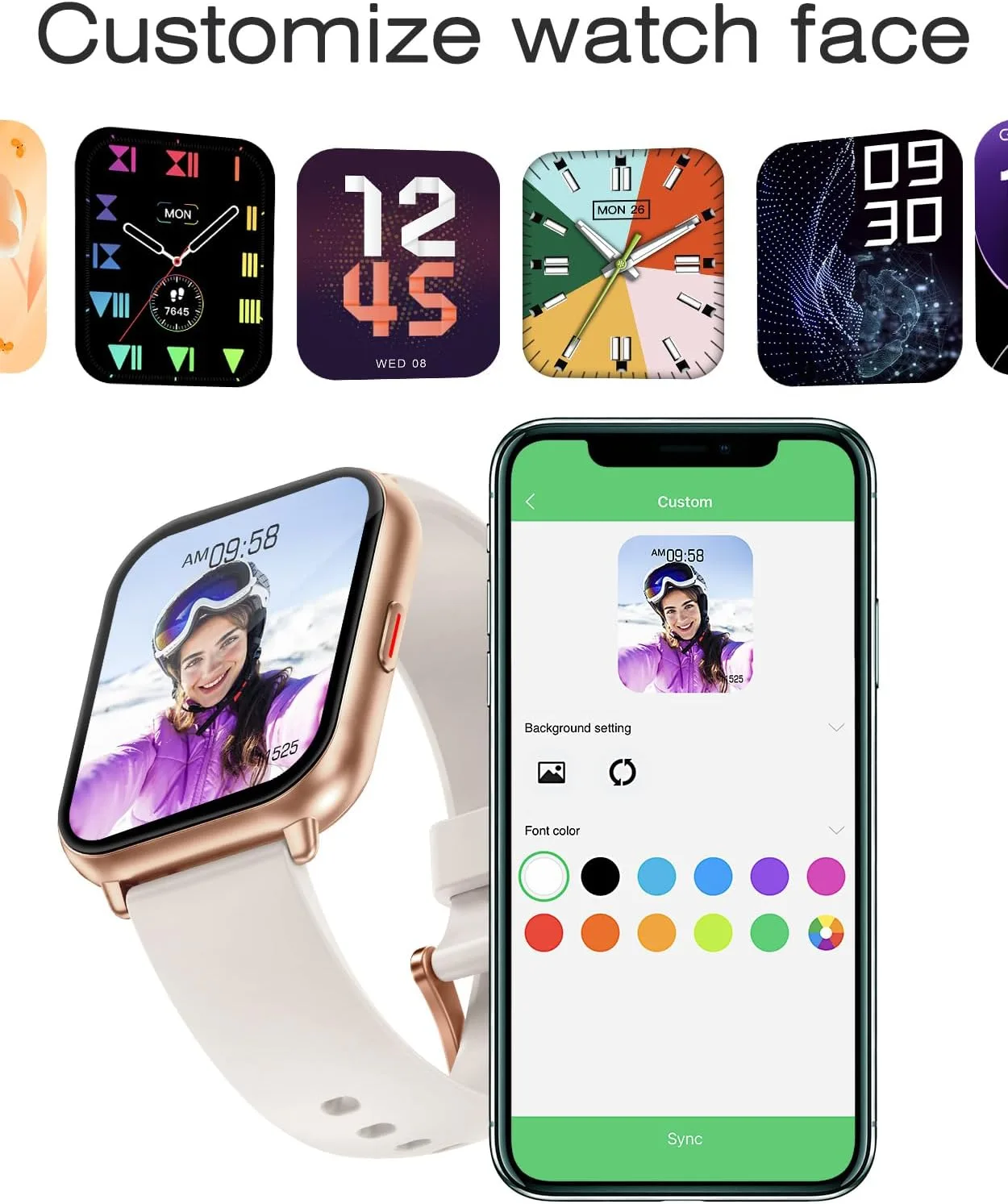 Smart Watch for Men Women with Call Function, Sport & Metal Bands Gold