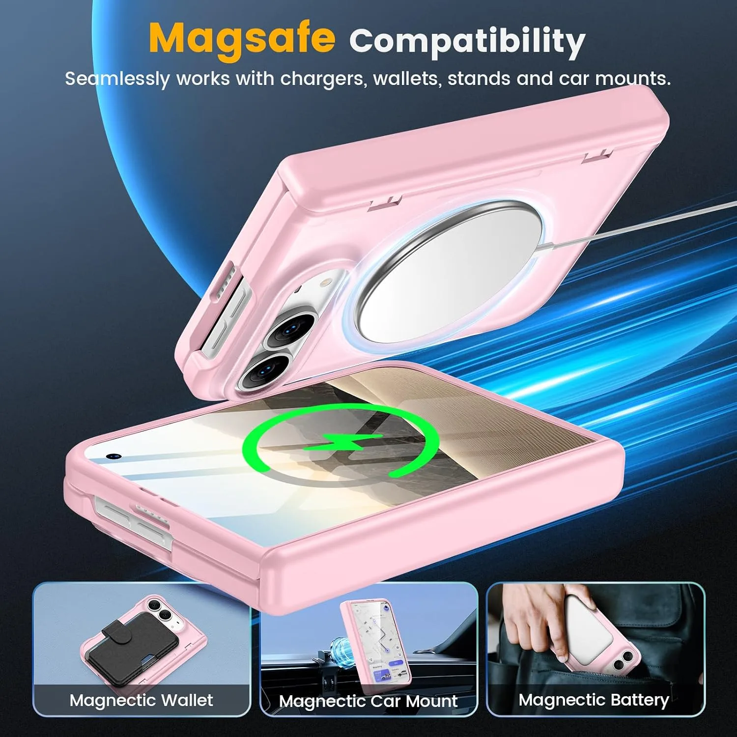 Magnetic for iPhone Duo Case with Hinge Protection, Fit for MagSafe Pink