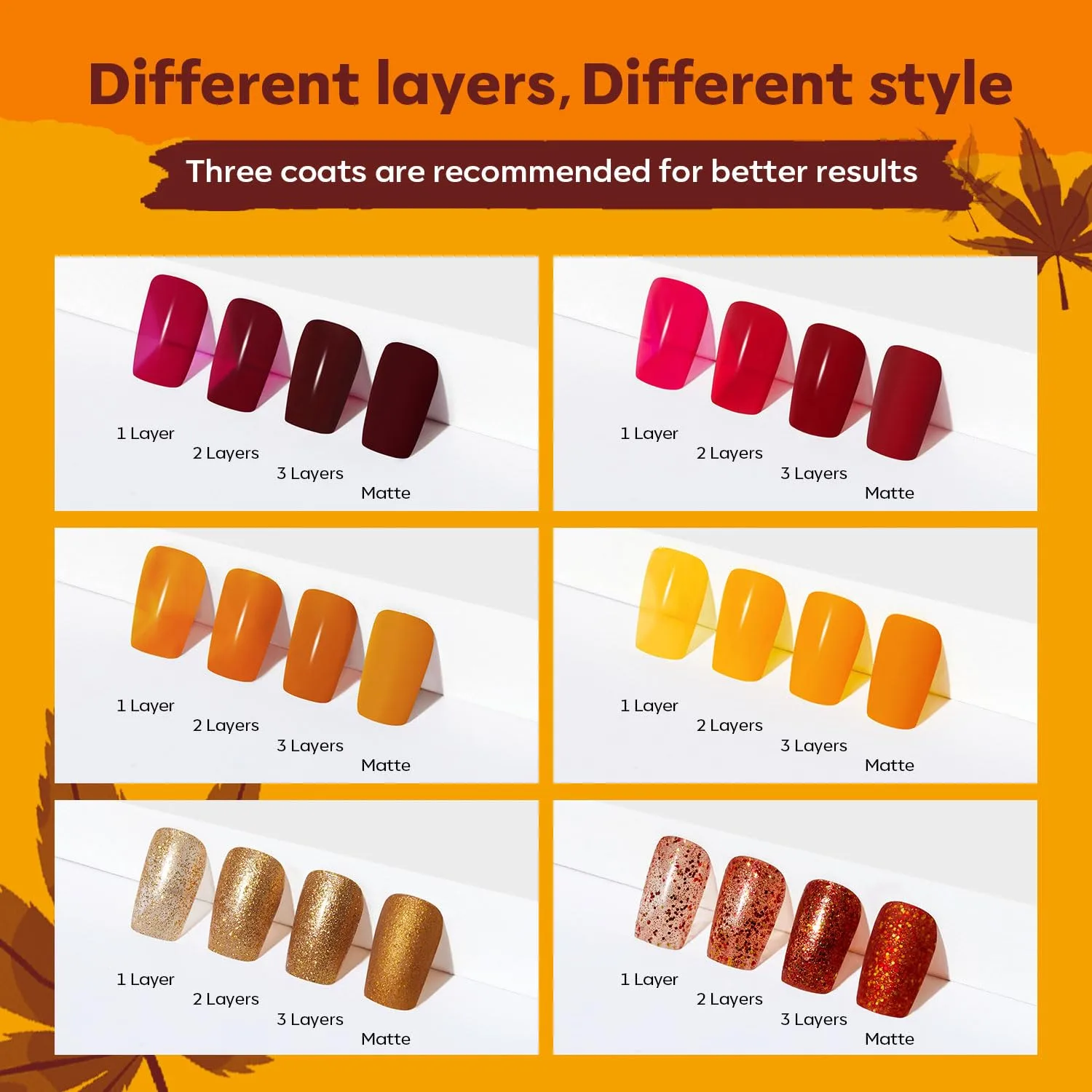 modelones Fall Nail Polish, 6 Colors Quick Dry Gold Yellow Nail Polish Set
