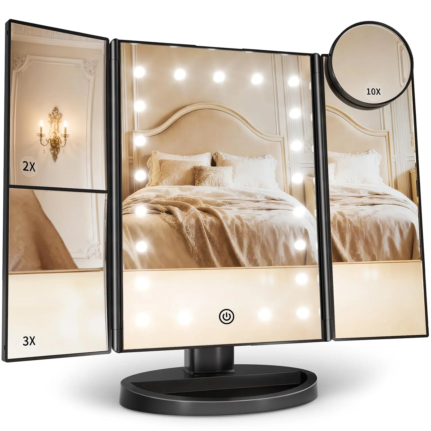 HUONUL 2X/3X/10X Magnifying Vanity Mirror with Light, Trifold Makeup Mirror