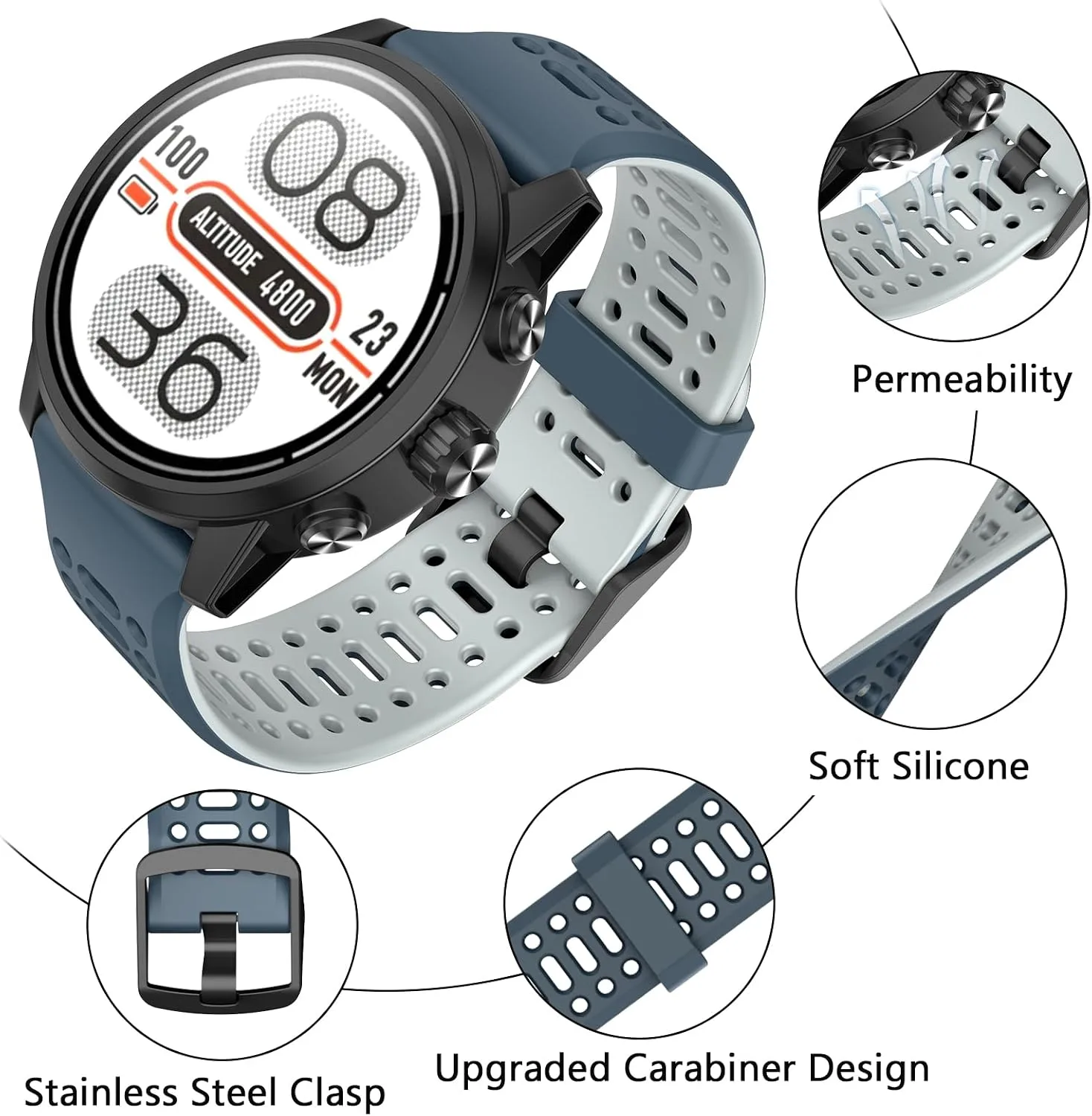 Compatible with Coros Pace 2/Apex 42mm/Apex 2 Watch Bands, 20mm Quick Release Watch Band Sport Silicone Watch Strap Breathable Wristband for Women Men