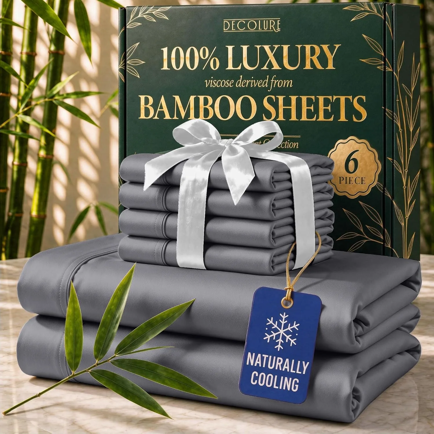 DECOLURE 100% Viscose from Bamboo Sheets King Size | 6 Pc Cooling Bed Set