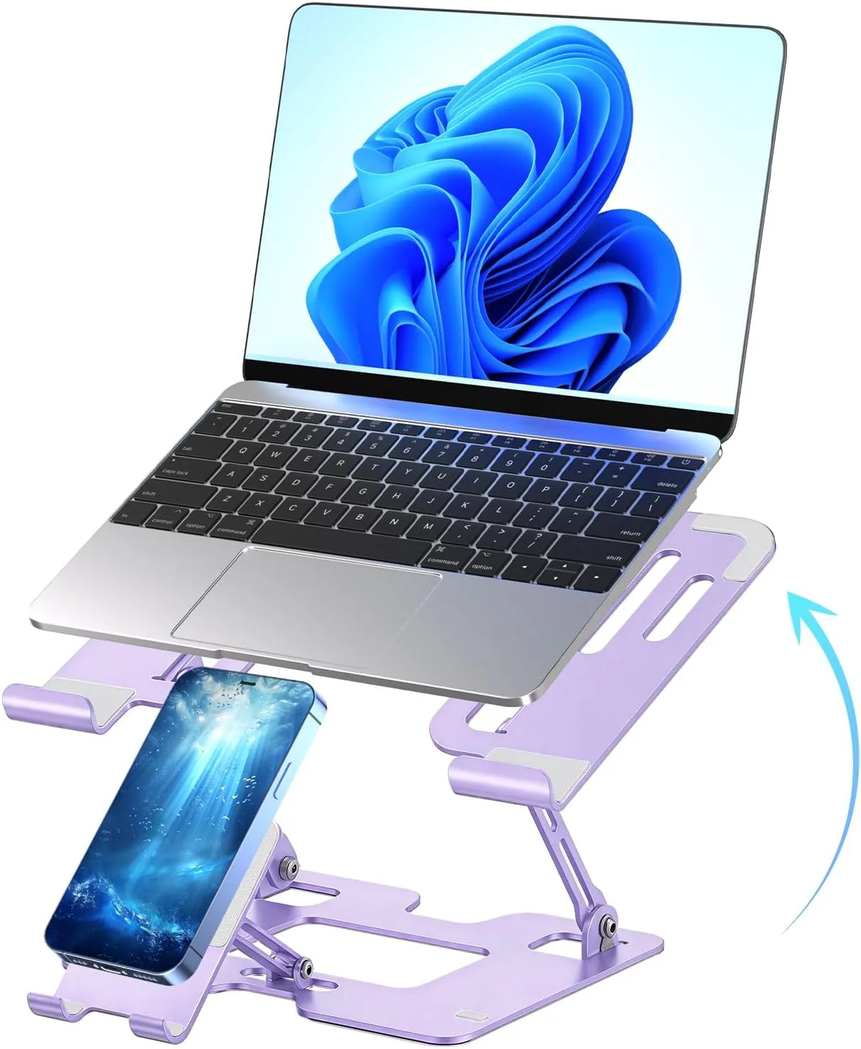 Base ergonómica 2 en 1 para laptop y teléfono Lajou morado ajustable