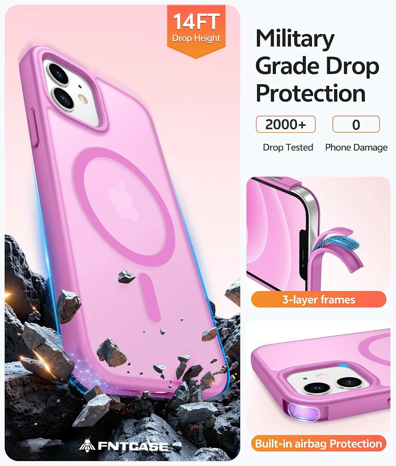 FNTCASE for iPhone 12/12 Pro Case, Fit for Magsafe, Pink