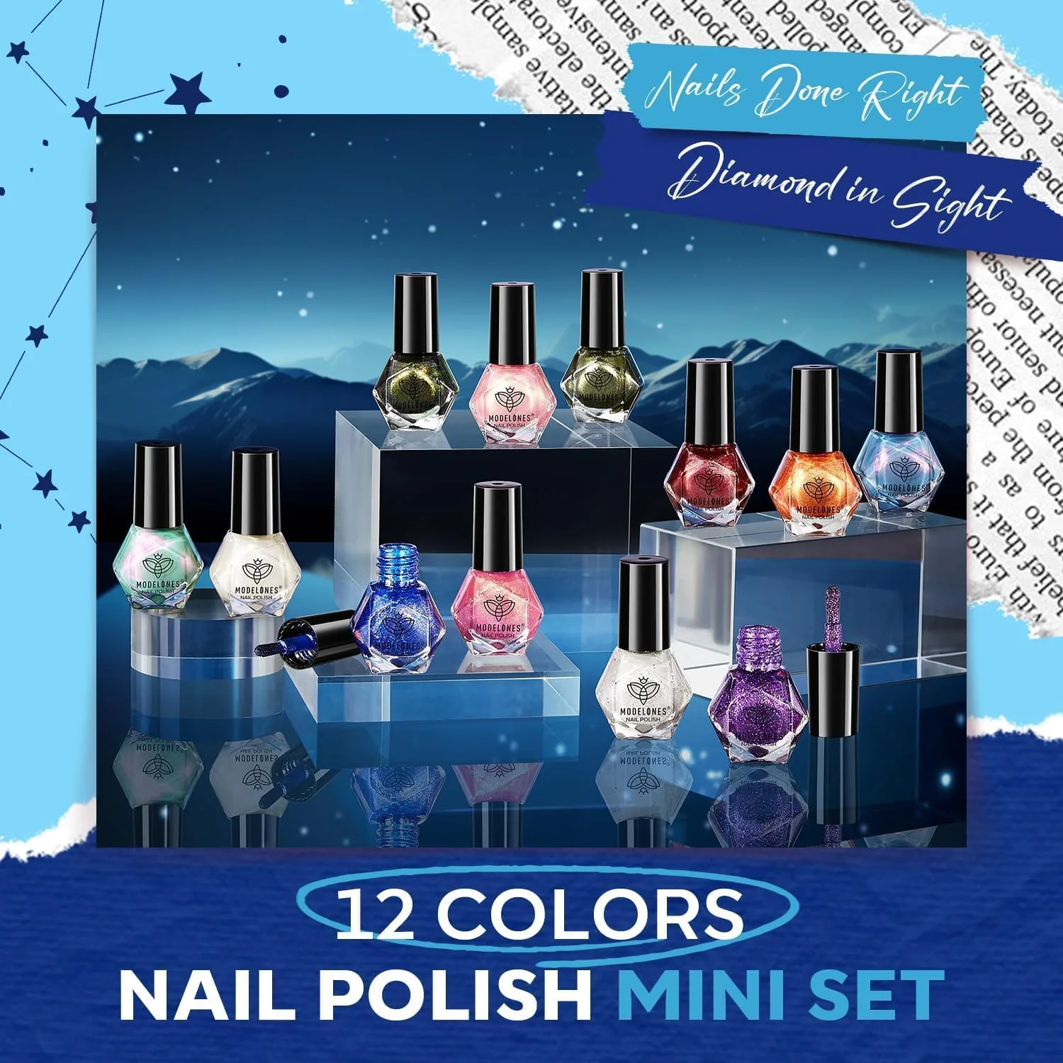 modelones Nail Polish, 12 Colors Sparkle Green Red Glitter Nail Polish Set