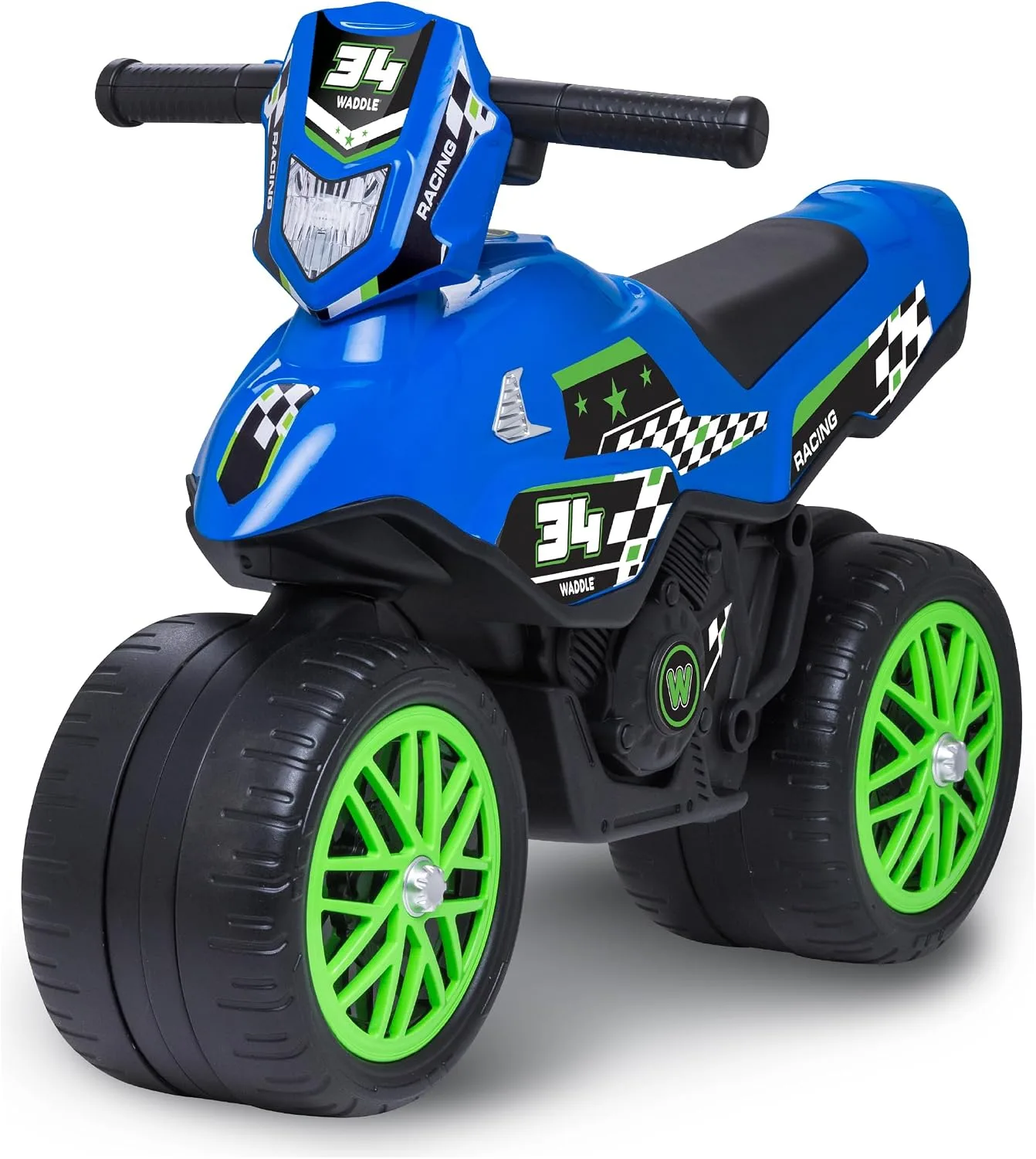 Waddle Kids Motorcycle Balance Bike - Toddler Ride on Toys w/Sounds, Wide Wheel Base, Rubber Coated Wheels, Foot to Floor Toddler Car Up to 44 Lbs, Motorbike for Kids Ages 18 Months to 3 Yrs, Blue
