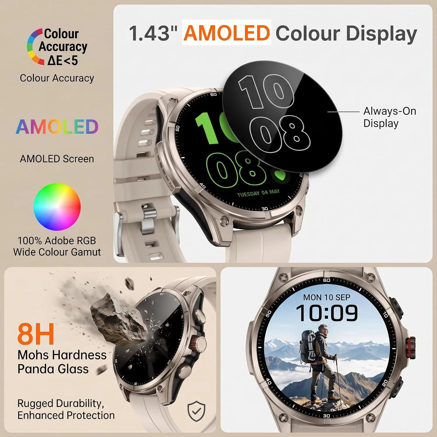 SOUYIE GPS Smart Watch for Men, 1.43" AMOLED Display Rugged Fitness Tracker