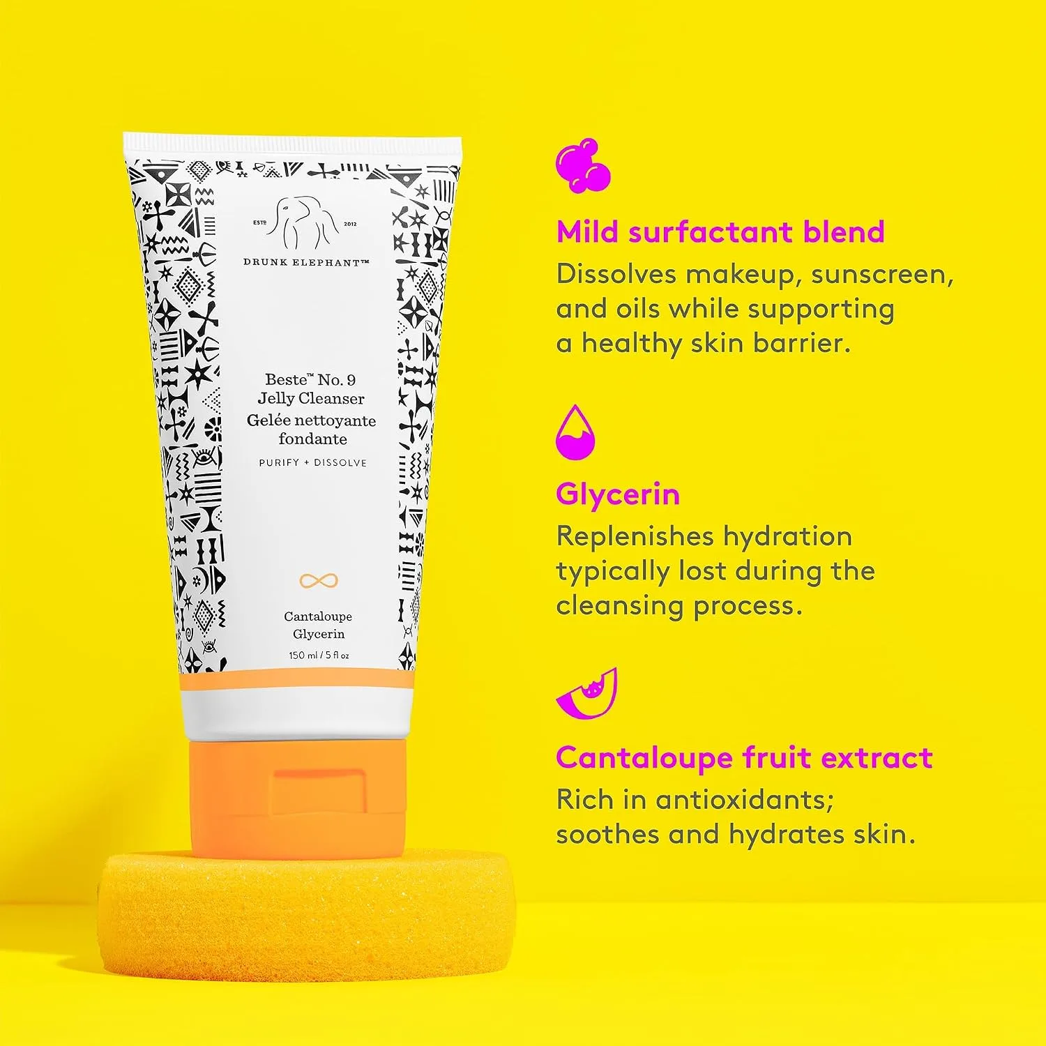 Drunk Elephant Beste No. 9 Jelly Cleanser - Travel-Size Gel Face Wash - Clean Clinical Skincare - Cruelty-Free - Dermatologist-Tested - Free of Essential Oils, Silicones, and Fragrance
