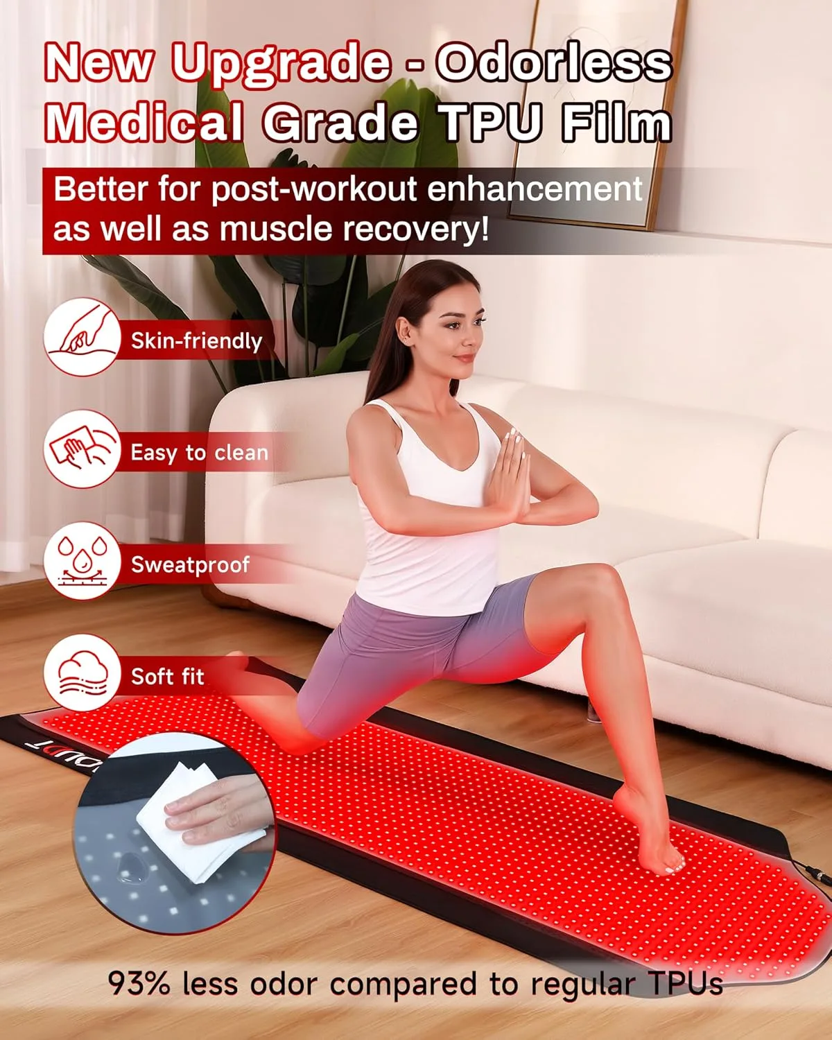 72"x33" Medical-Grade TPU Full Body Red Light Therapy Mat for Pain, FSA&HSA