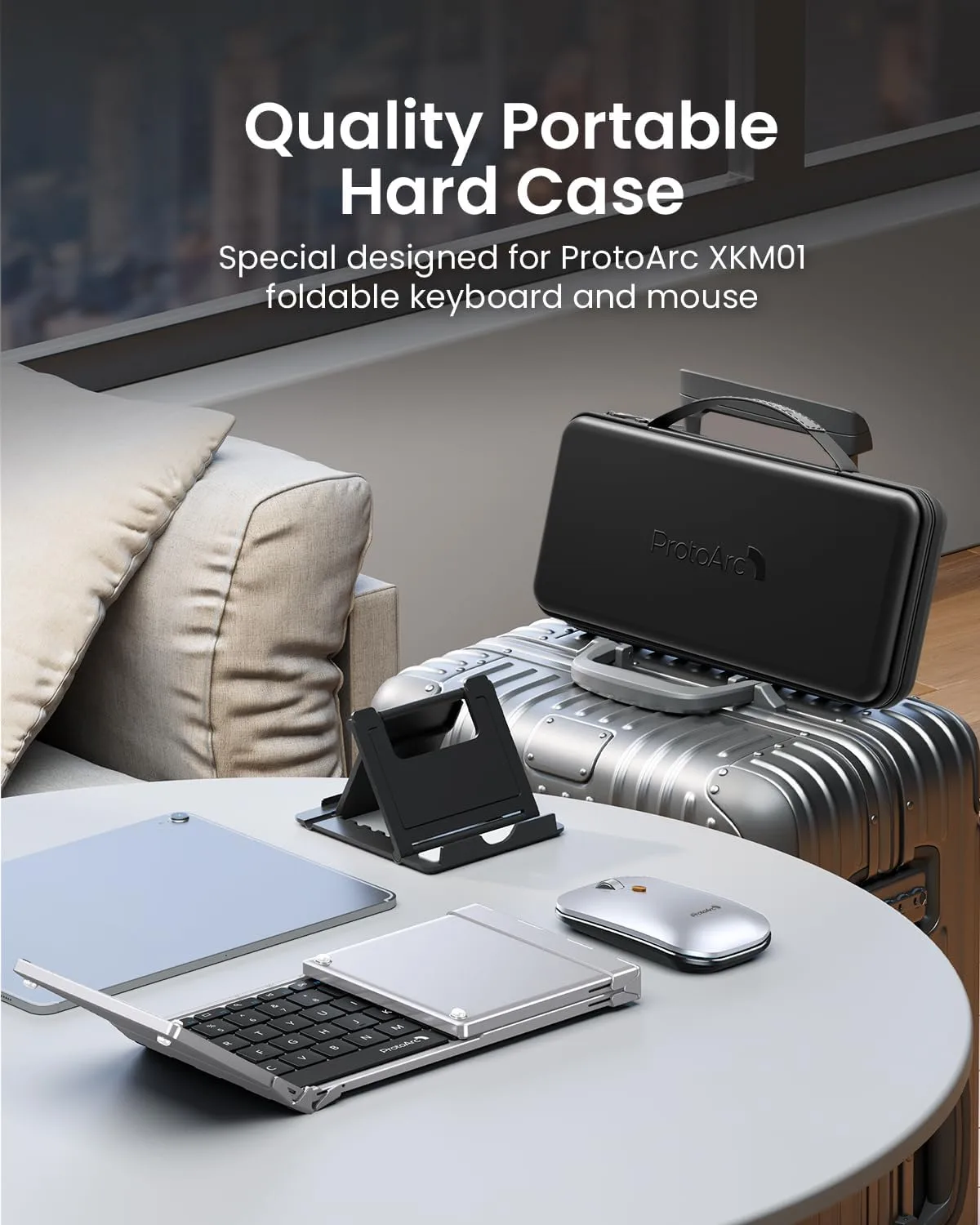 ProtoArc XKM01 Full-Size Foldable Keyboard Mouse for Travel, Black Silver