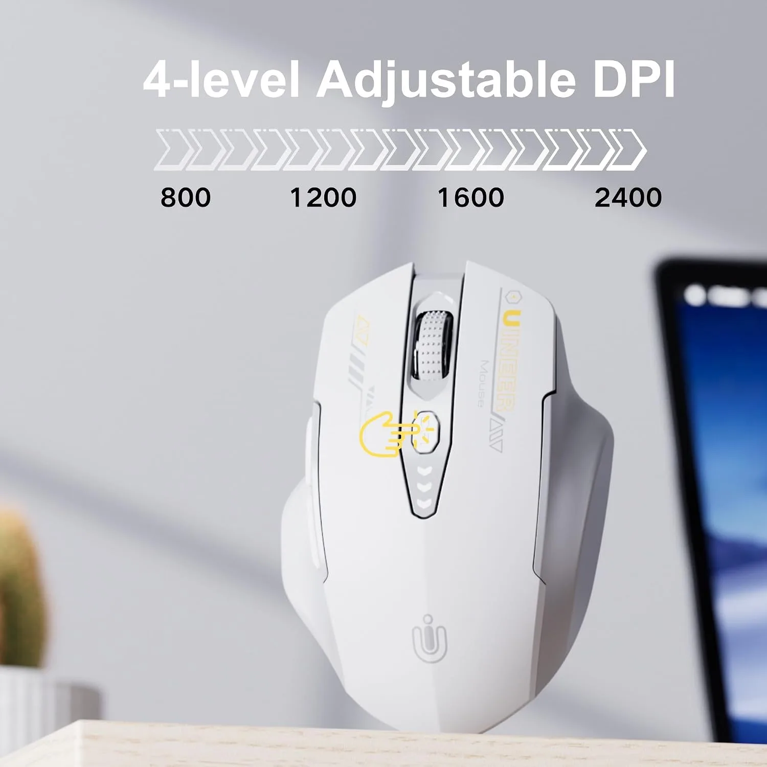 Uineer Wireless Mouse, 2.4GHz Rechargeable Computer Mouse, Battery Display